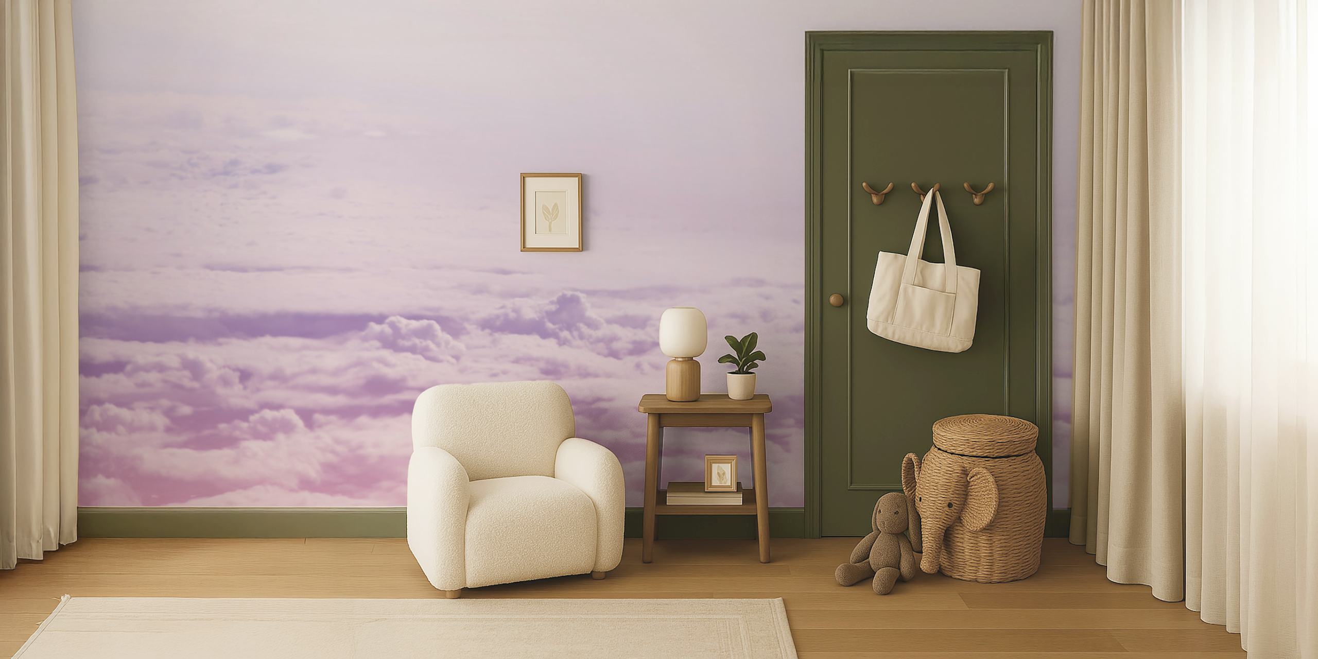 Carta da parati nuvole pastello in ambiente interno