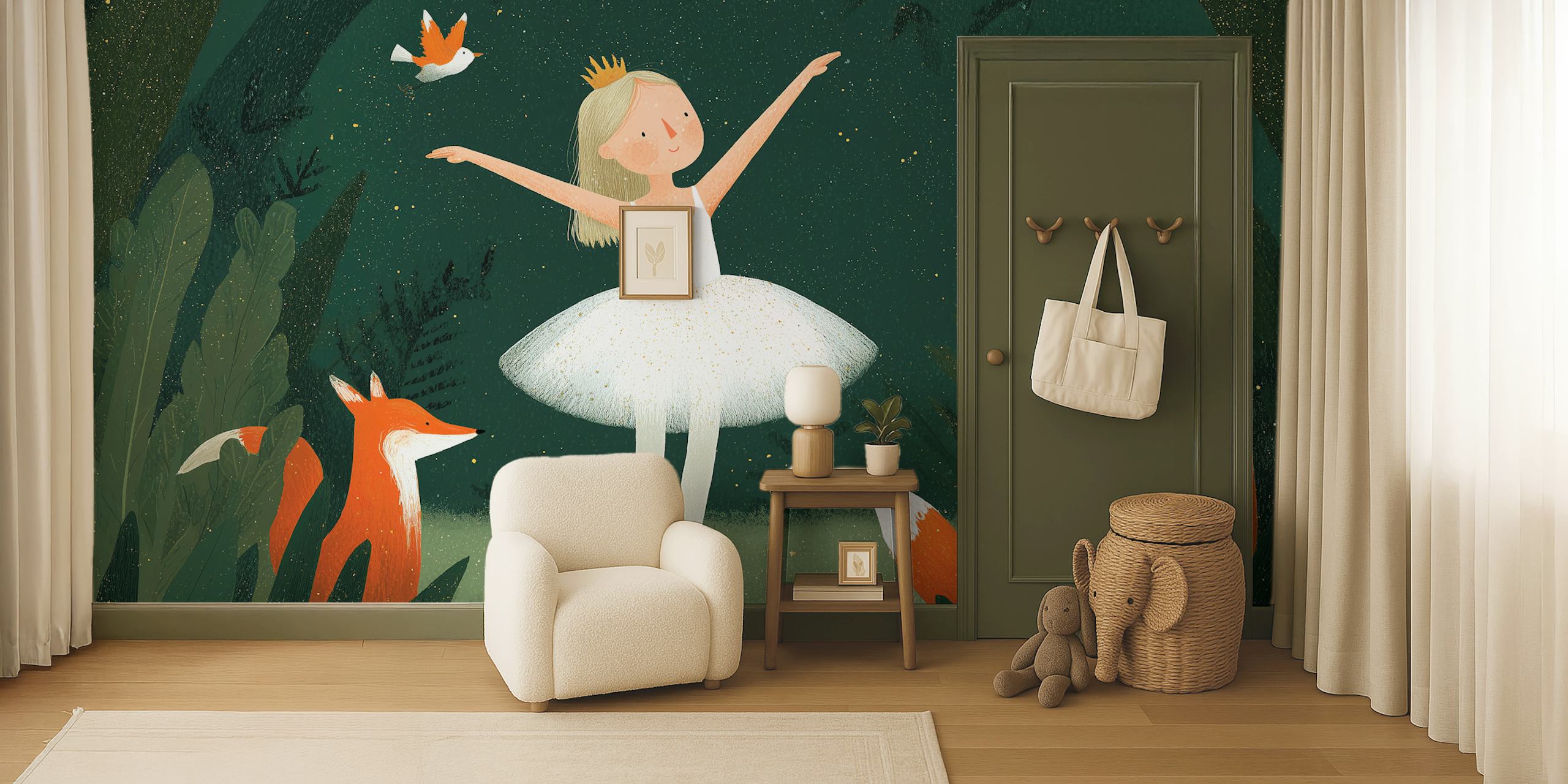 Enchanting forest ballet wallpaper in a room