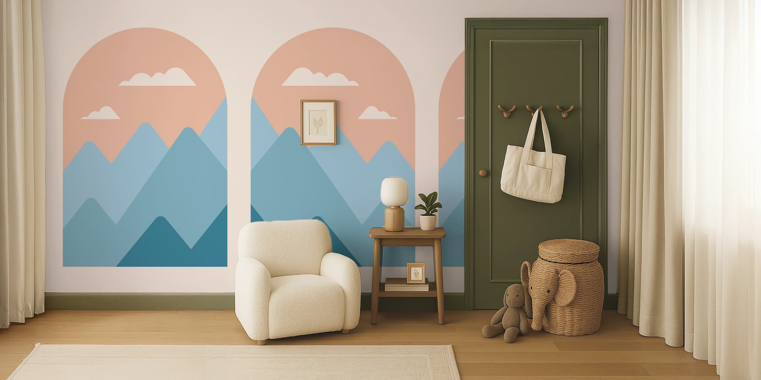 Retro Scandinavia Mountains Tapete in einem Zimmer
