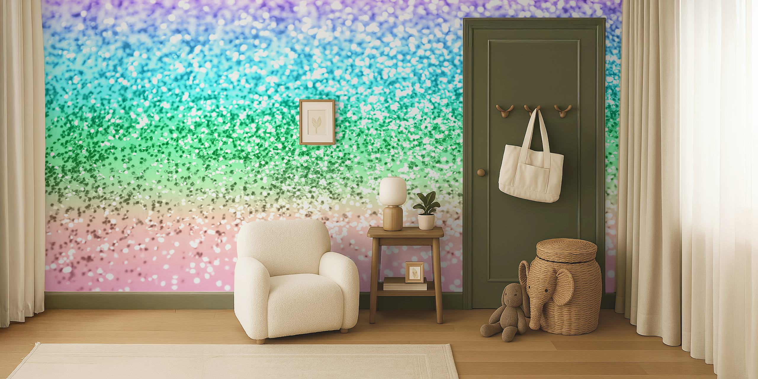 Rainbow gradient with a sparkling glitter texture wall mural