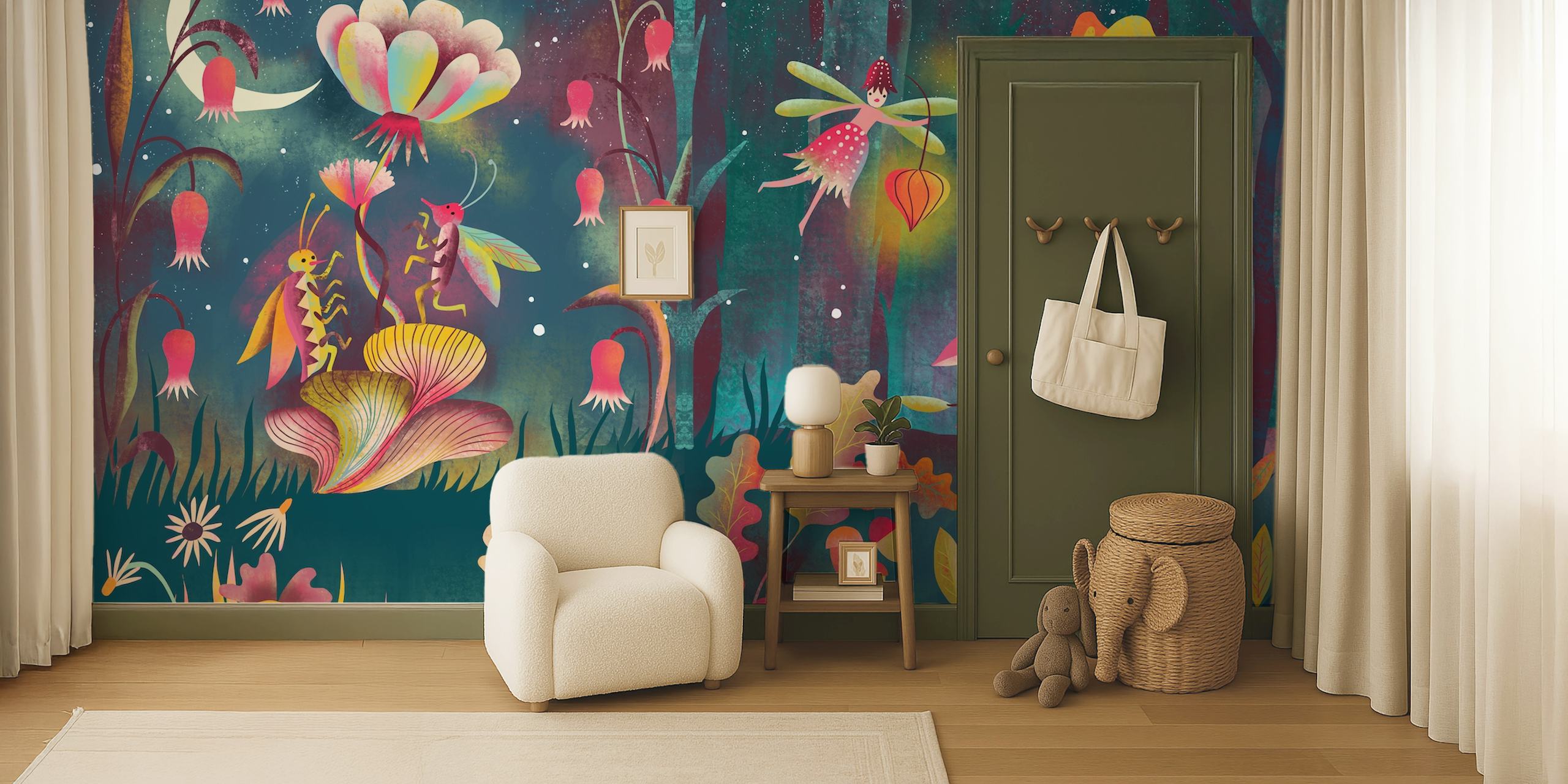 Little magical midnight forest wallpaper in a room