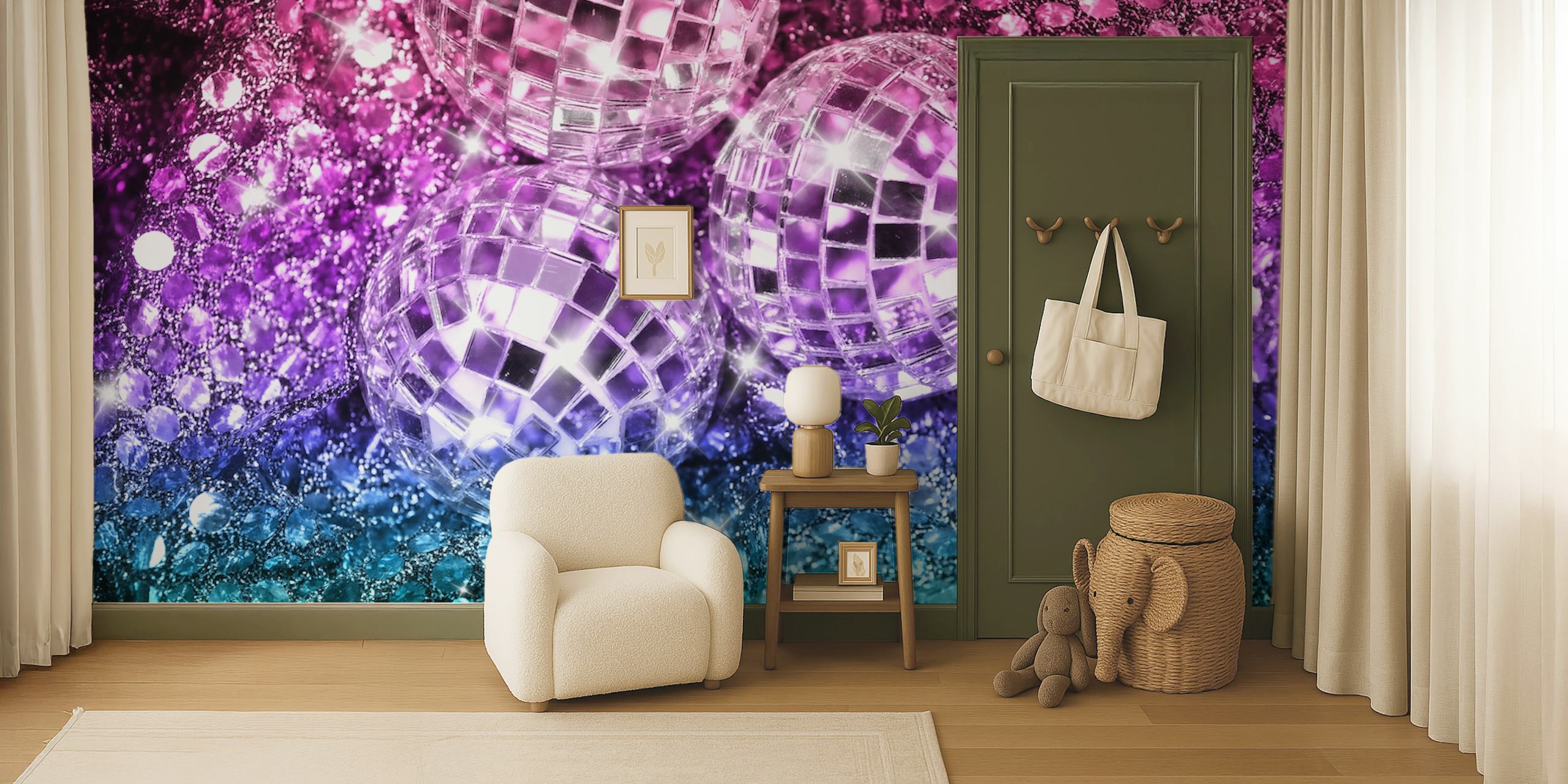Colorful disco balls on shimmering background wallpaper