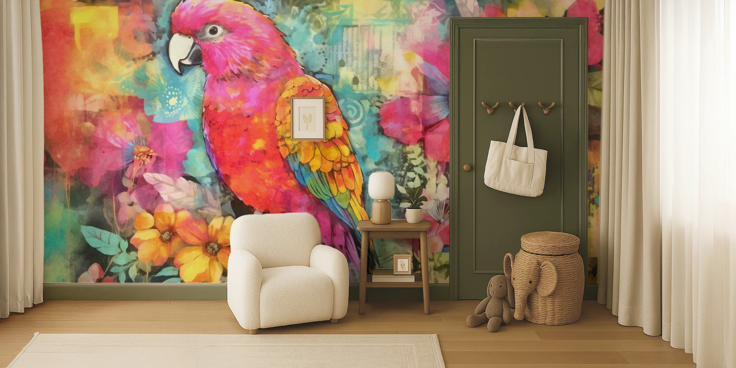 Parrot tropický ráj akvarel