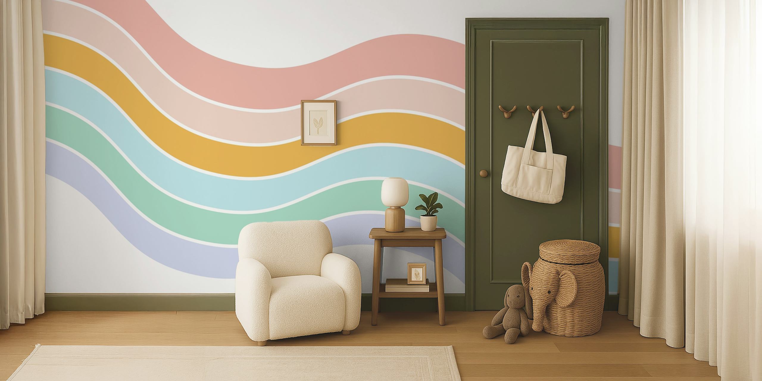 Vagues pastel en rose, bleu, vert et jaune wallpaper