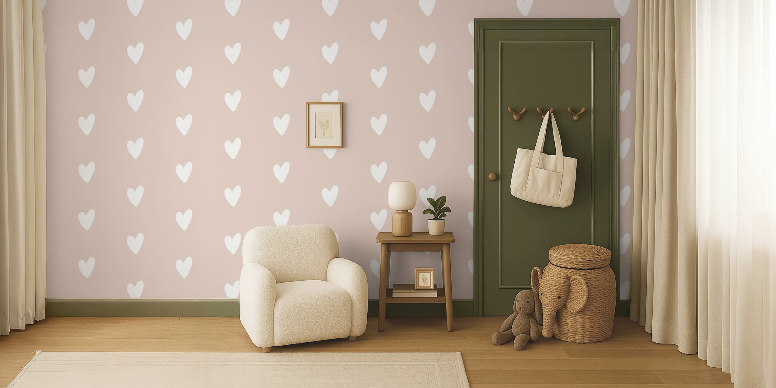 White hearts pattern on soft pink background wallpaper