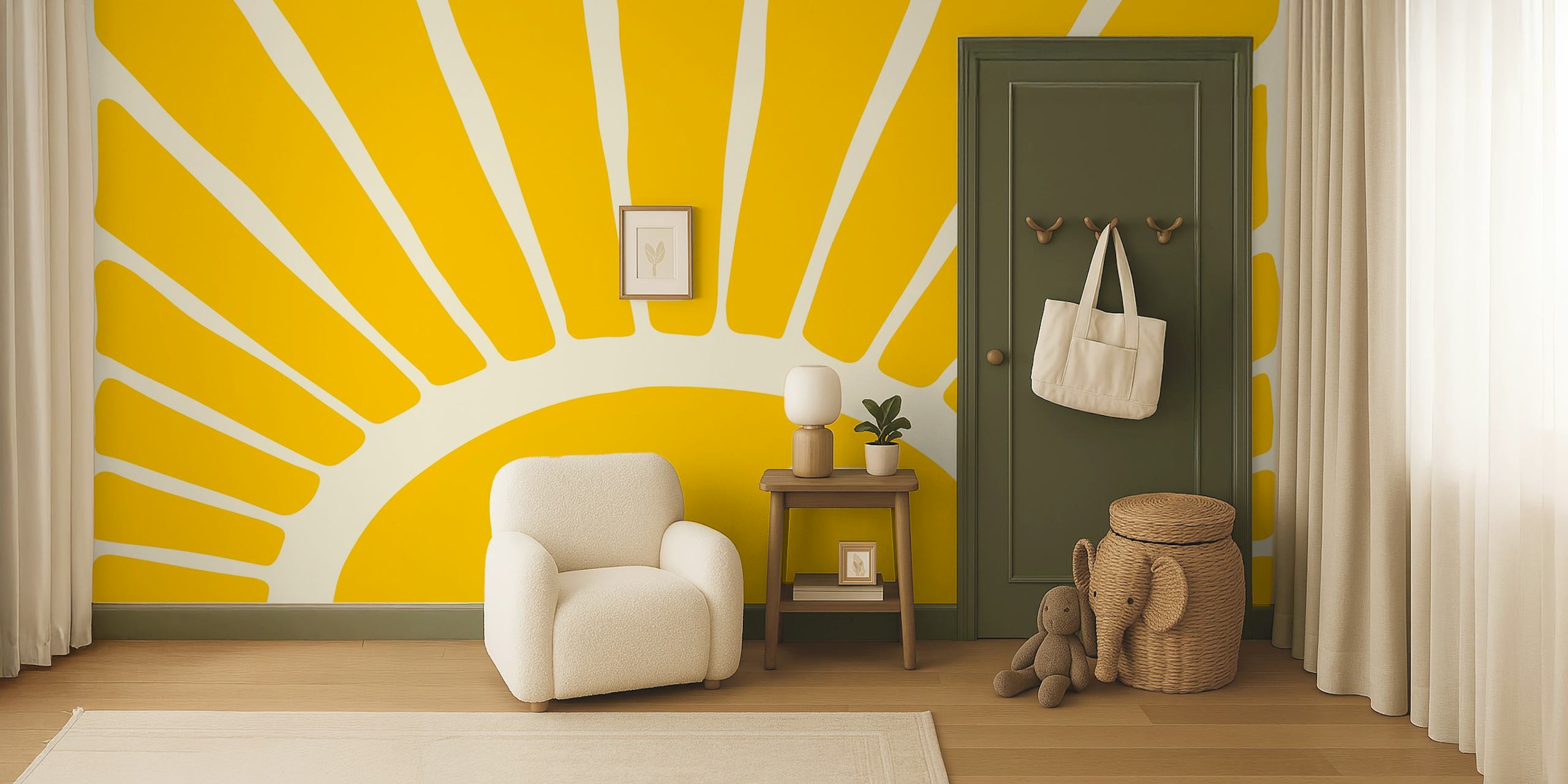 Abstrakt solskensgul och grädde utskärning design väggmålning
