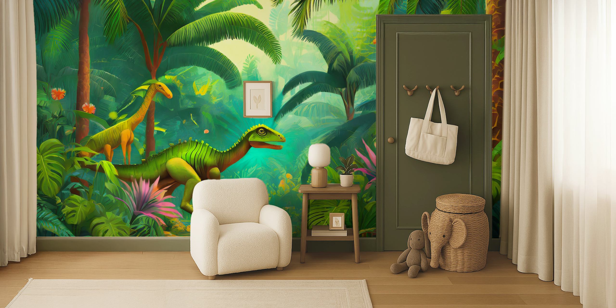 Dinosaur jungle tapeta w pokoju