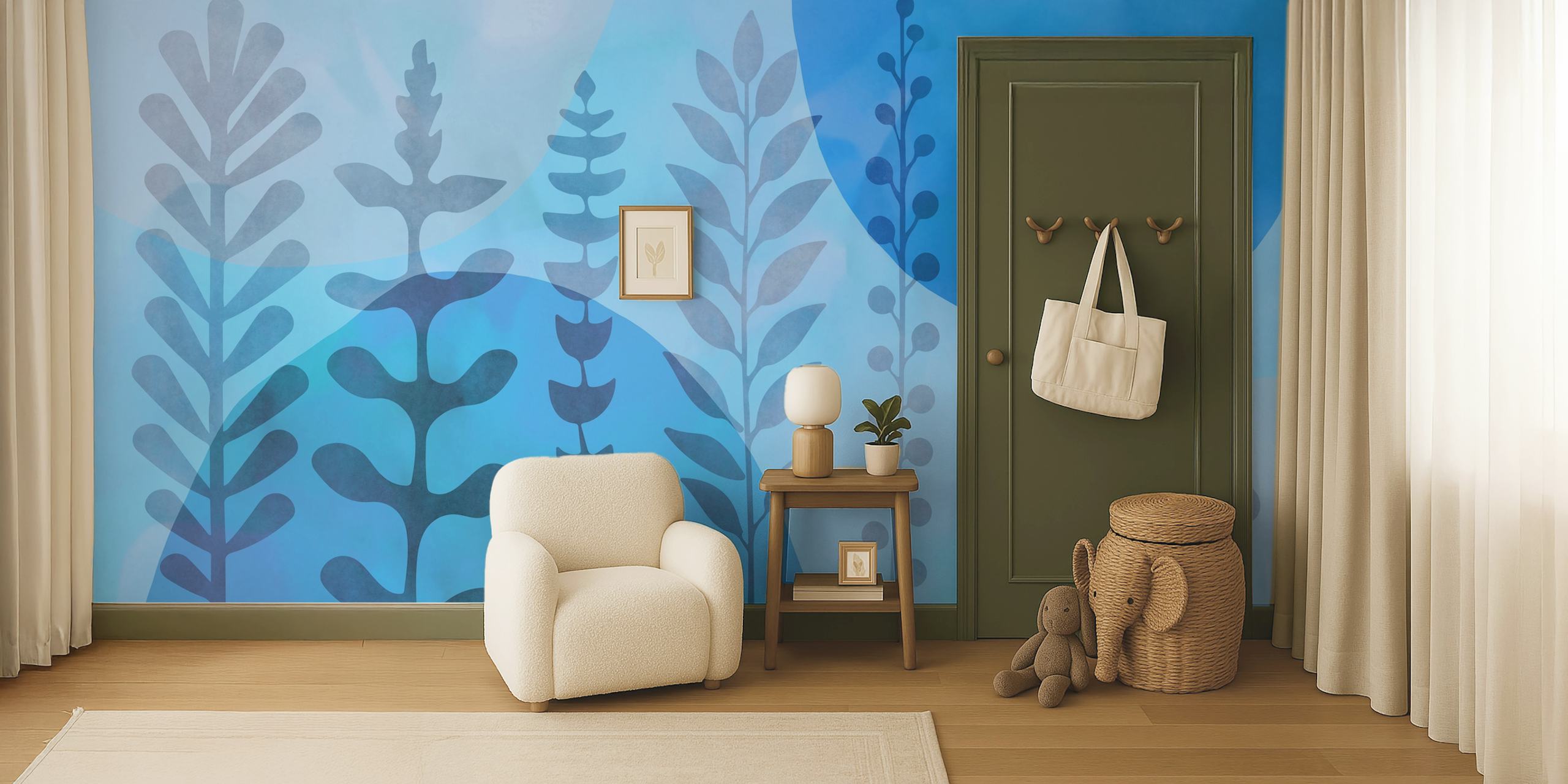 Whimsical nature shapes wallpaper in a room