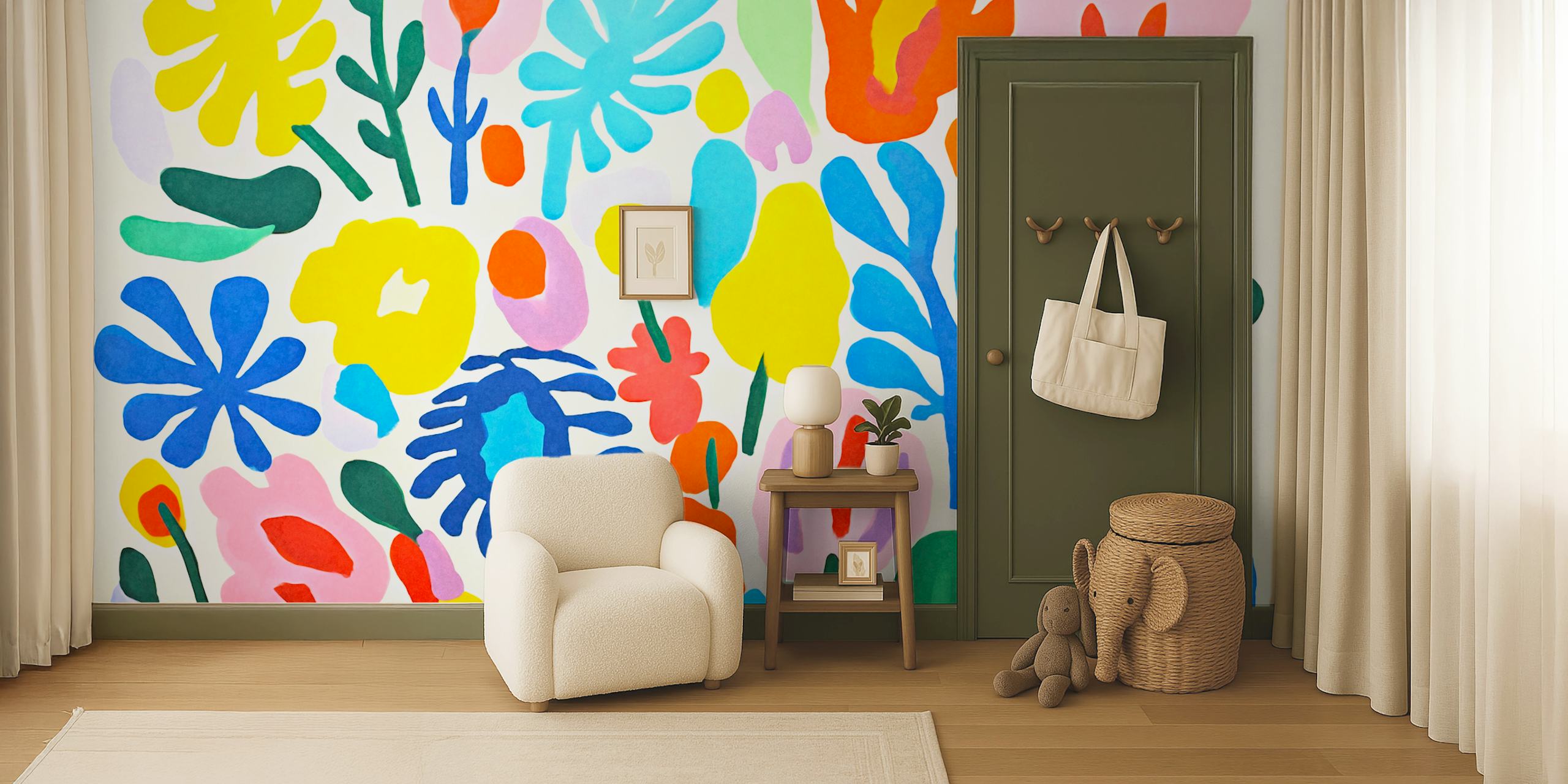 Colorful flower garden wallpaper in a room