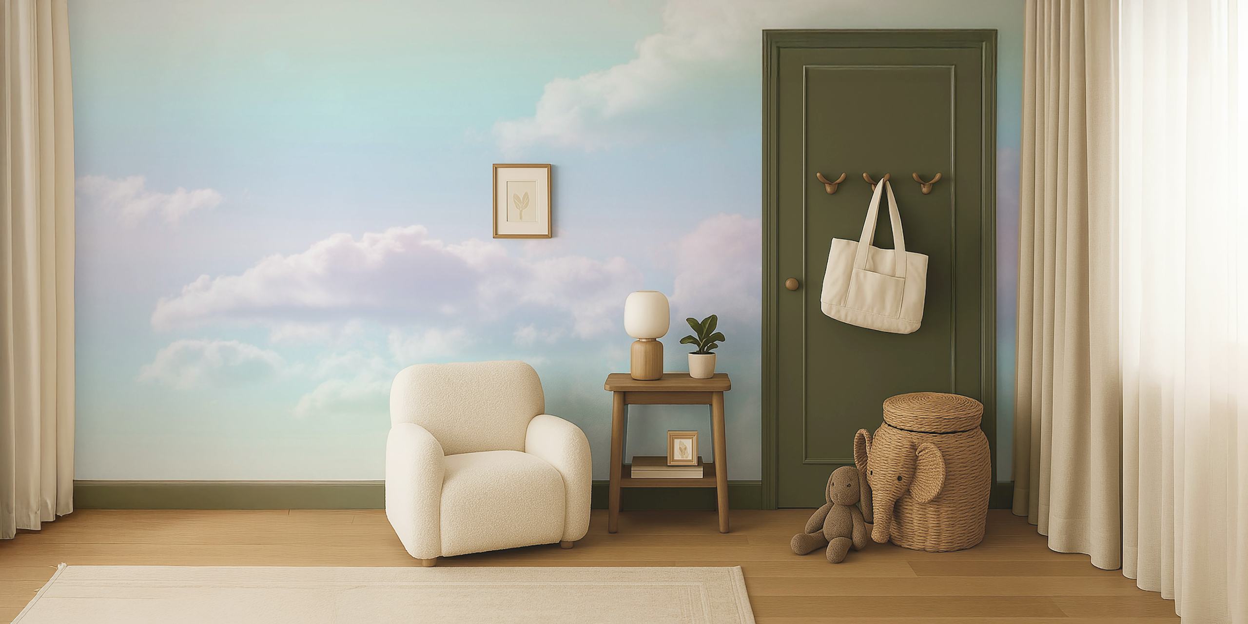Pastel rainbow clouds in soft colors wallpaper