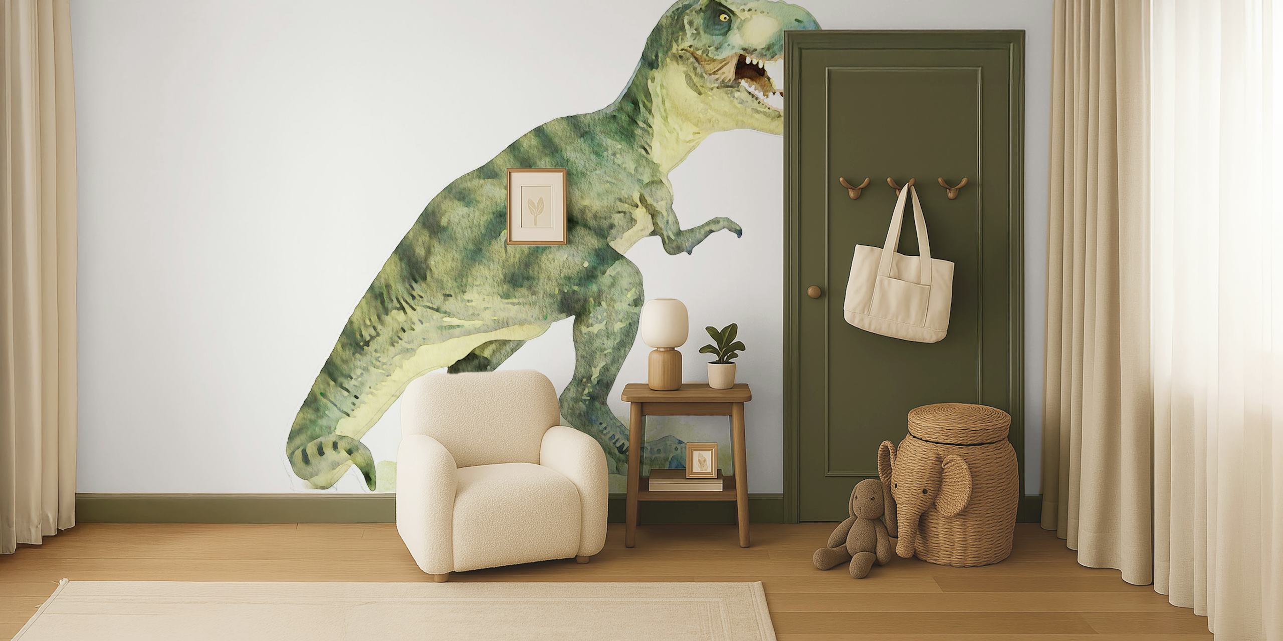 Tyrannosaurus wallpaper displayed in a room