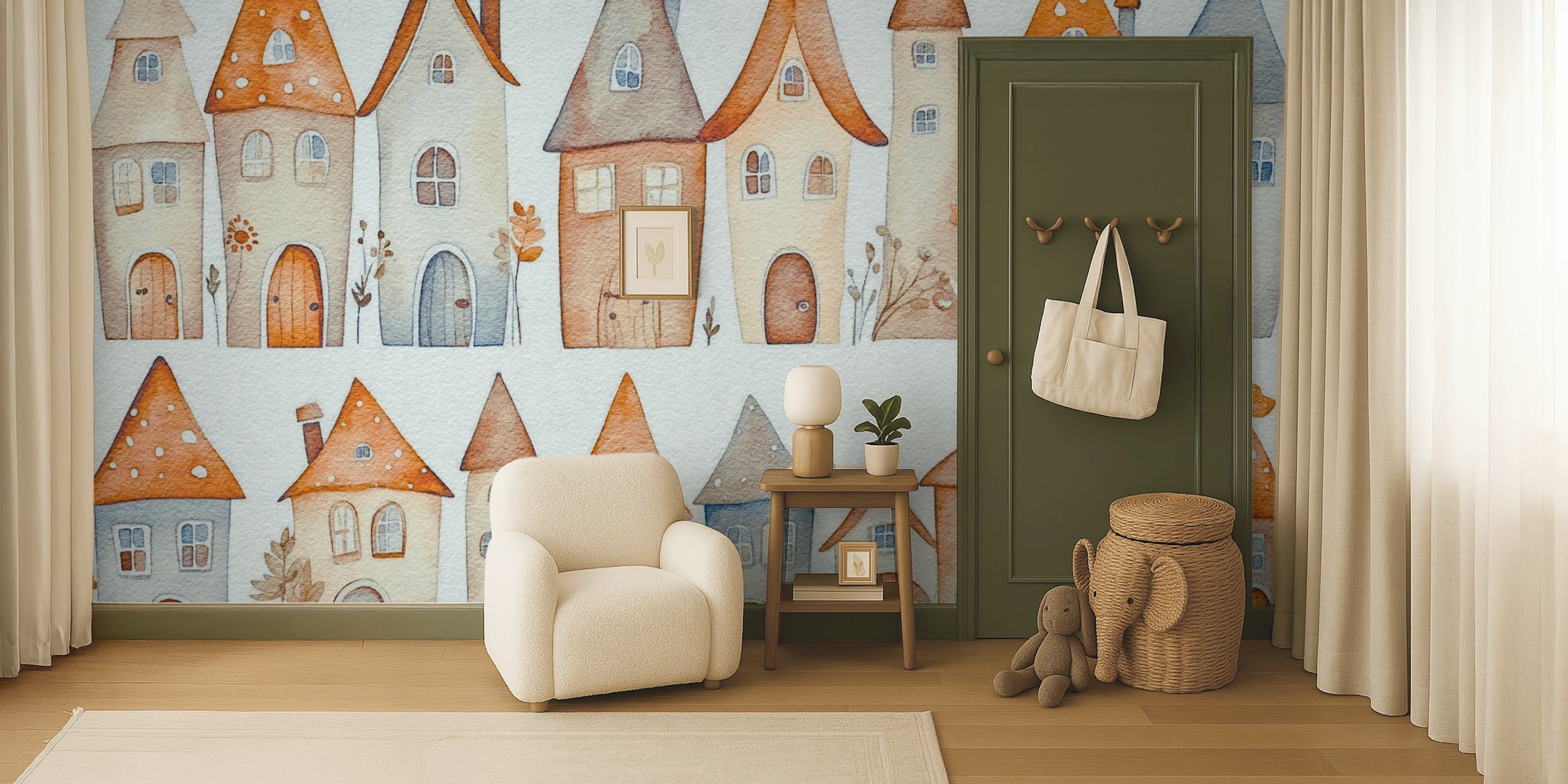 My Cozy Town Colorful hus tapetdesign bild