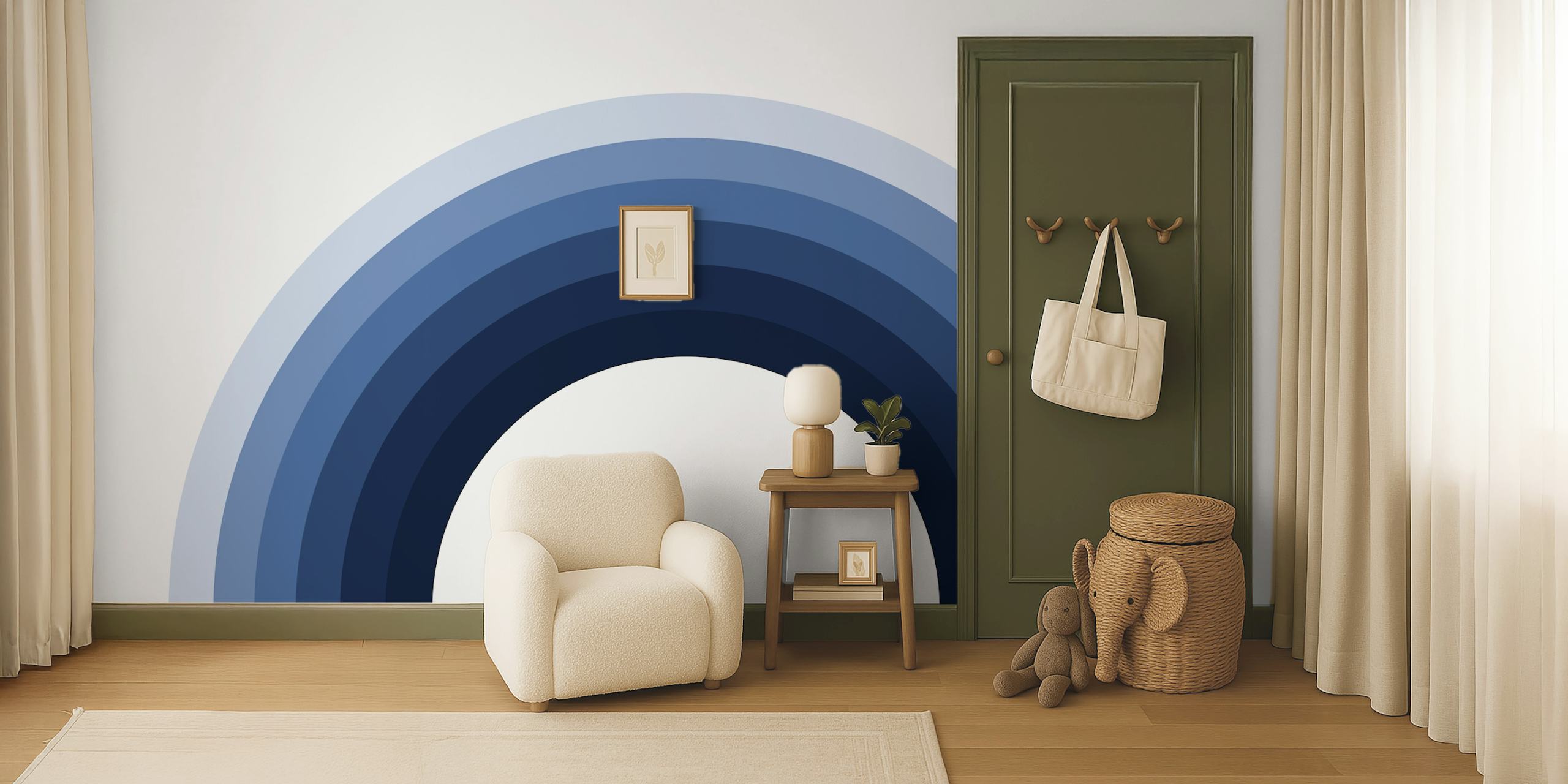 Layered blue arch pattern wallpaper wall mural