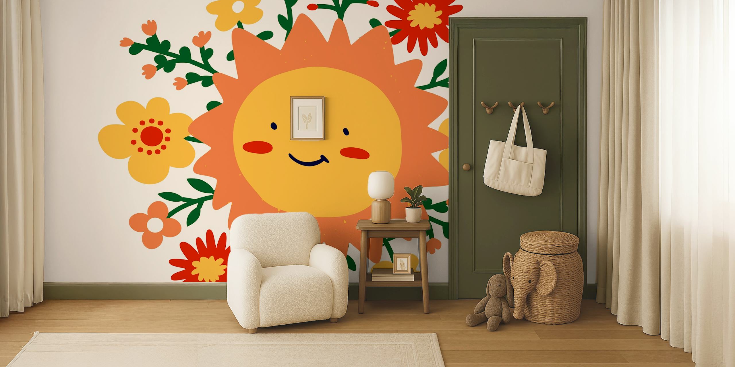 Sunny Blossom -tapetti, jossa on iloinen aurinko