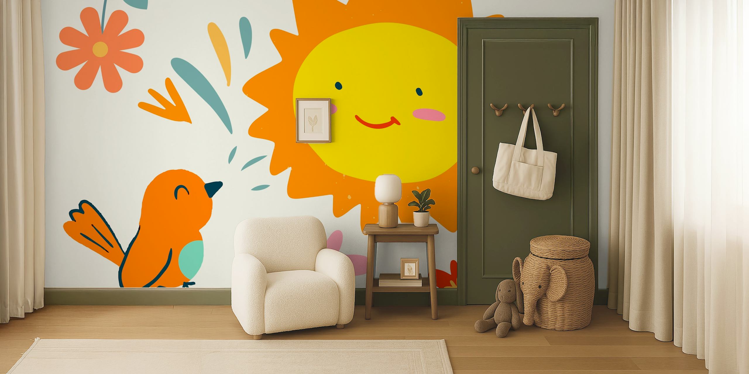 Sunny wallpaper with sun and flowers