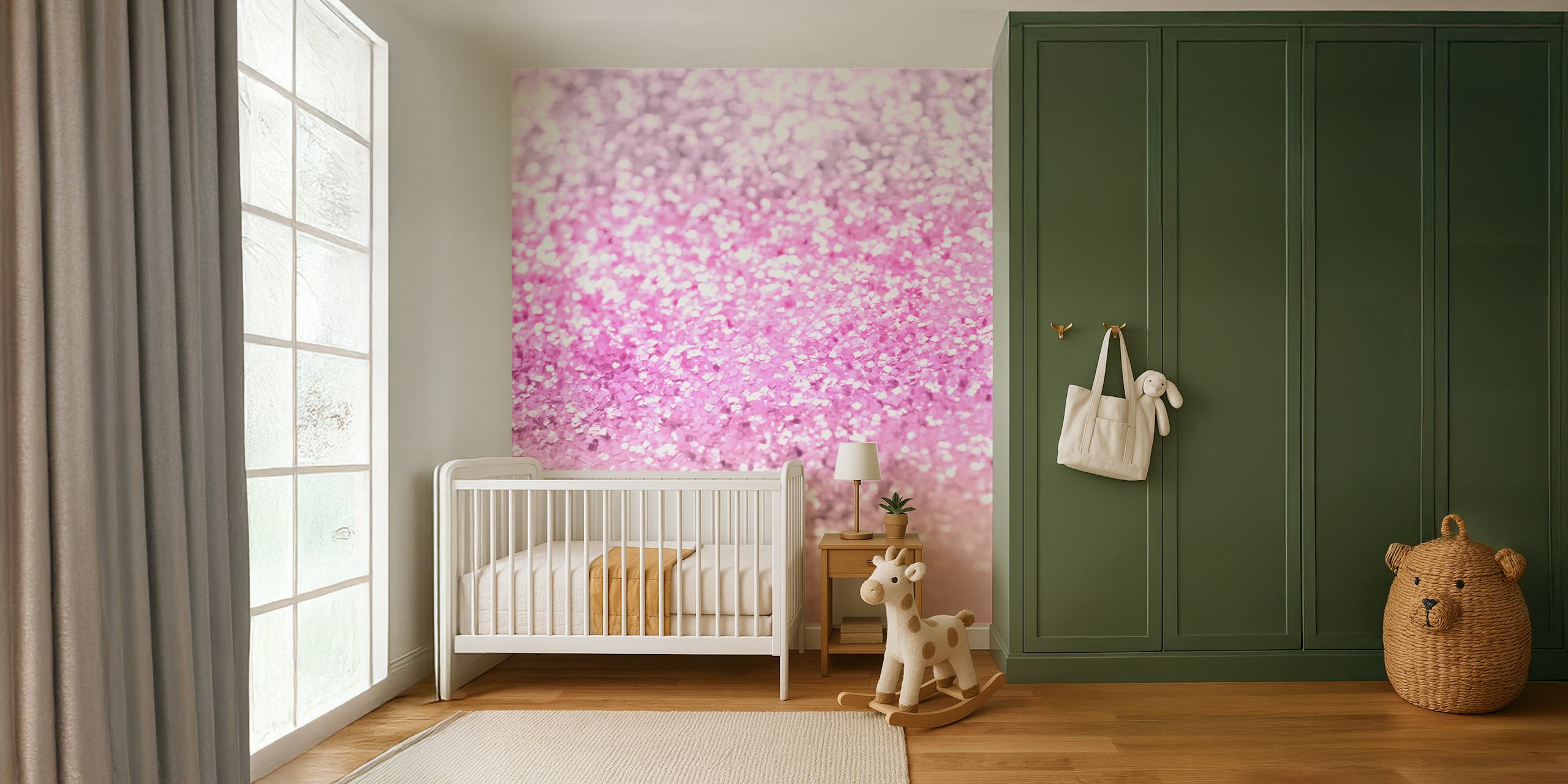 Papier peint dégradé de paillettes en rose et argent pour un thème de pièce magique