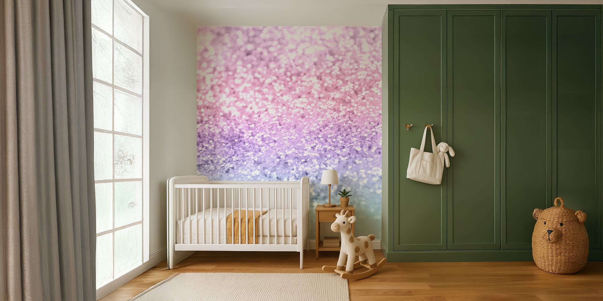 Glitter unicorn wallpaper in pink, purple, and silver tones
