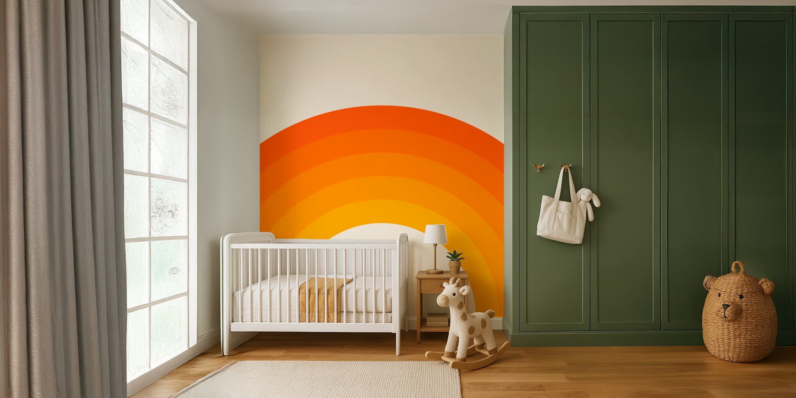 Magnificent Orange Rainbow Mural Wallpaper Design