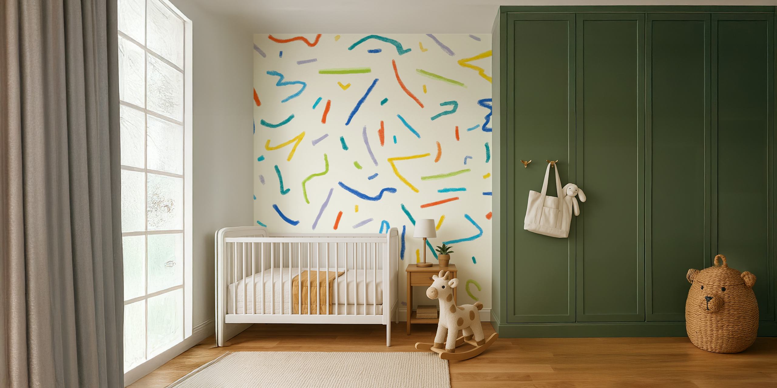 Colorful abstract lines on cream background wallpaper