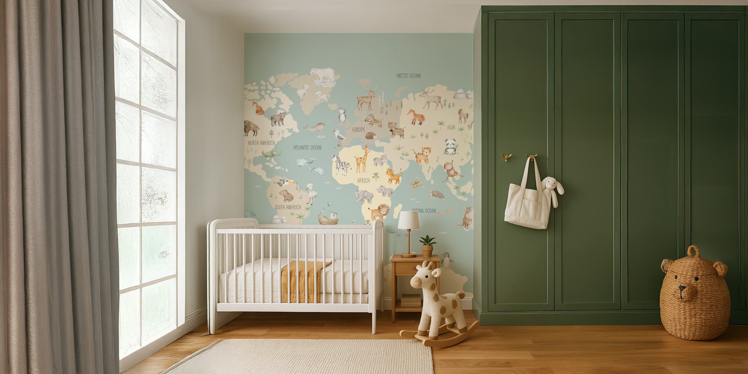 Animal Adventure World Map on Green papier peint