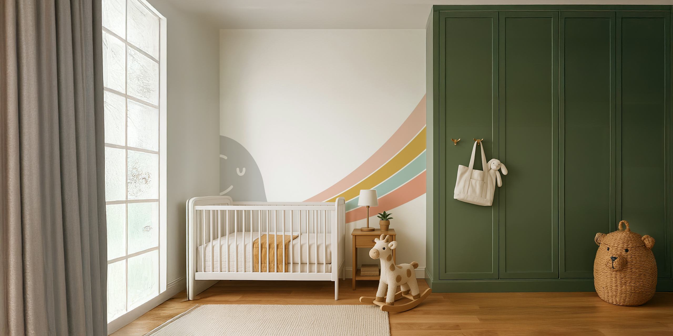 Gray elephant with colorful rainbow stripes wallpaper