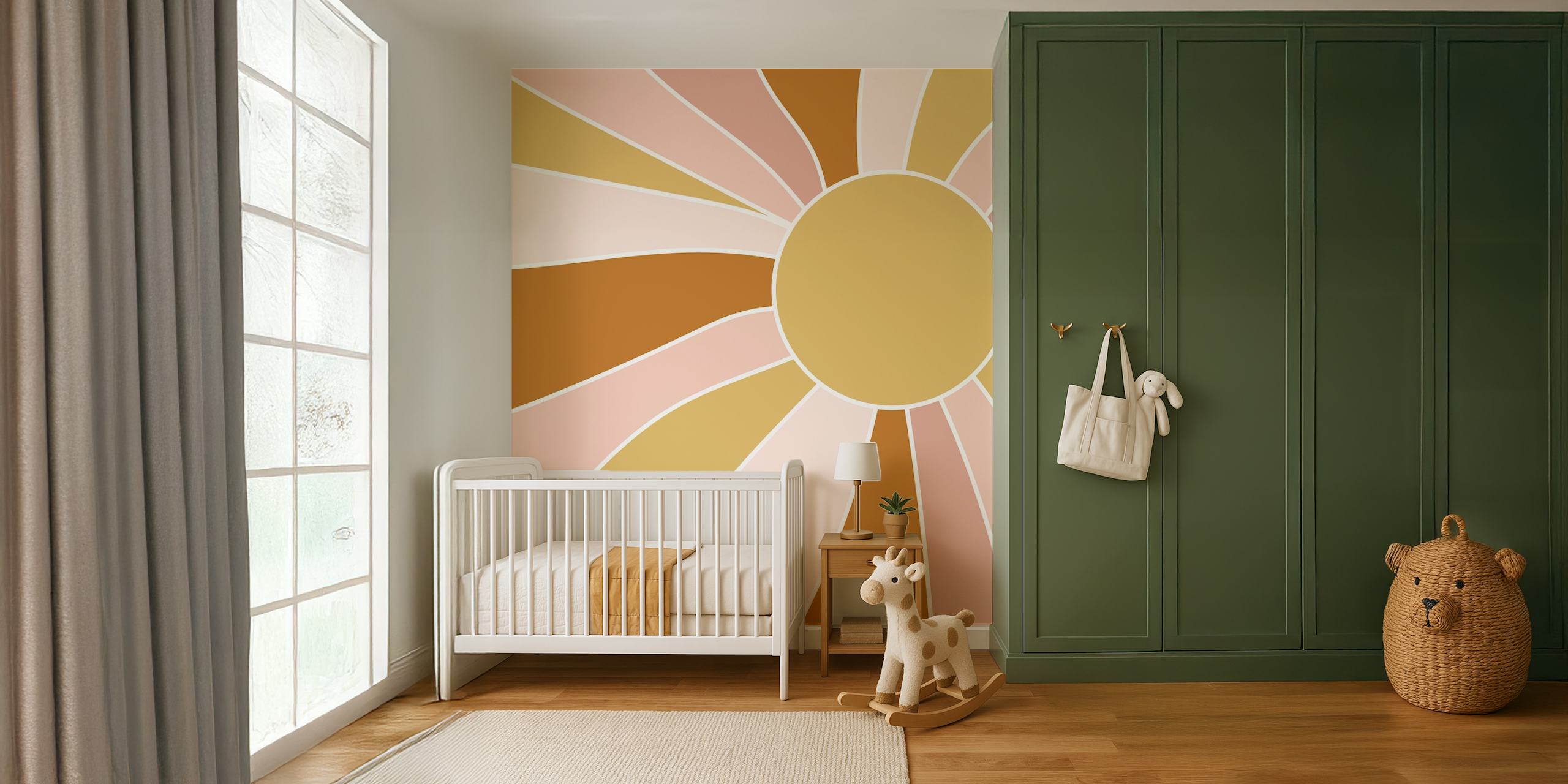 Tapeta Modern Wavy Boho Sun u sobi
