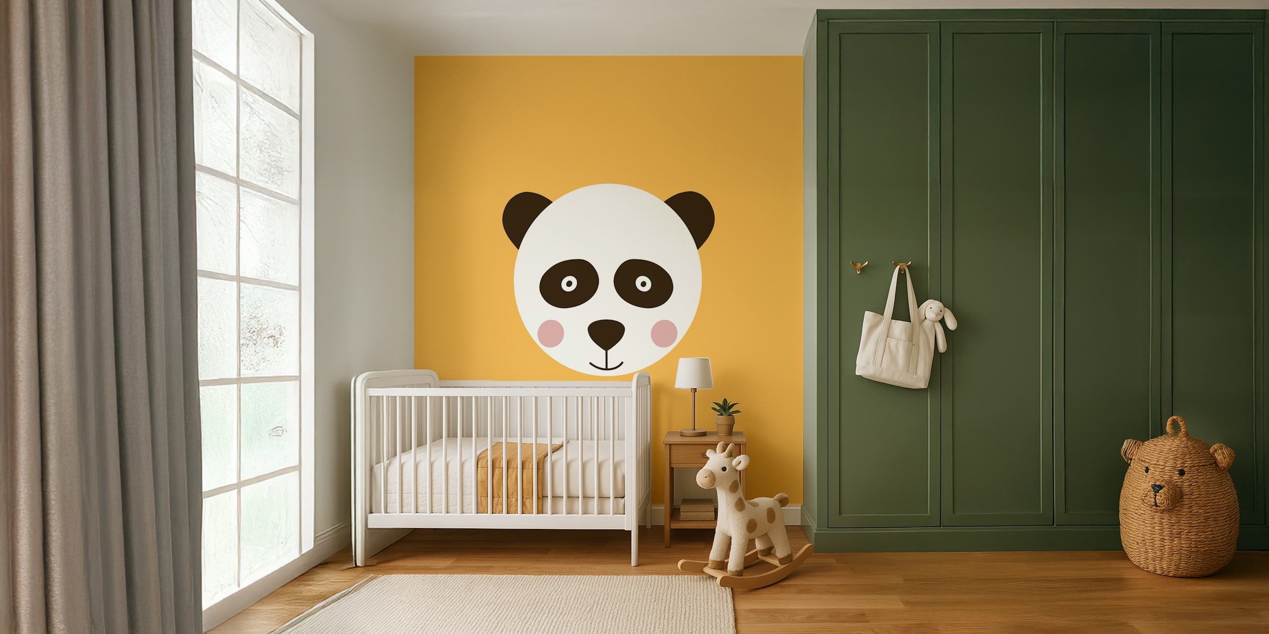 Cute panda faces on bright yellow background wallpaper