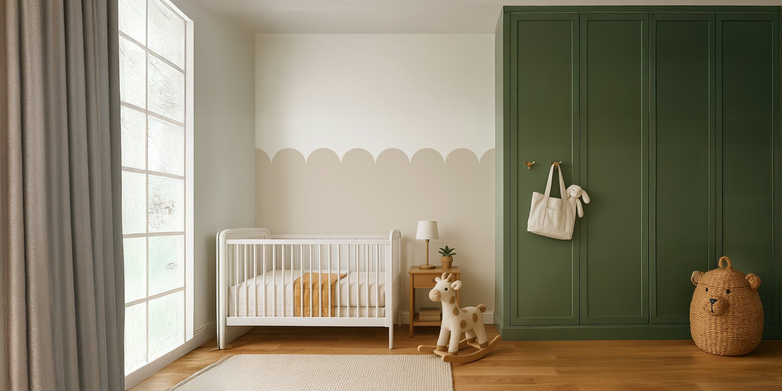 Beige Scallop Edge tapet vist i et rum