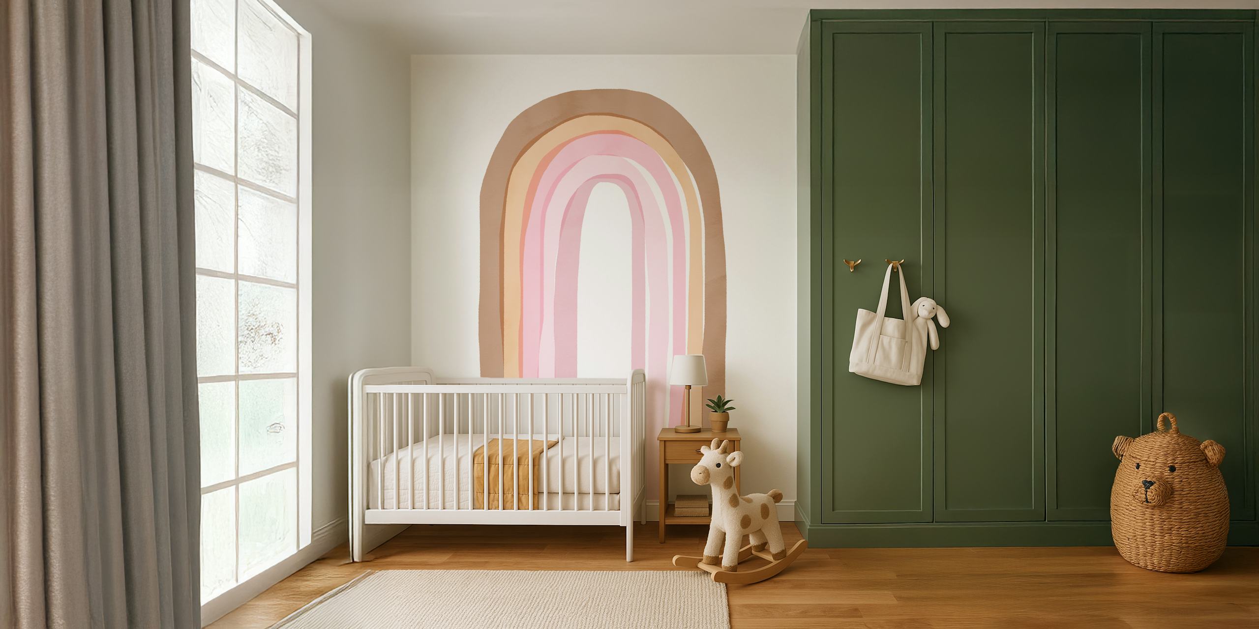Curved stripes in shades of pink, beige, and cream wallpaper