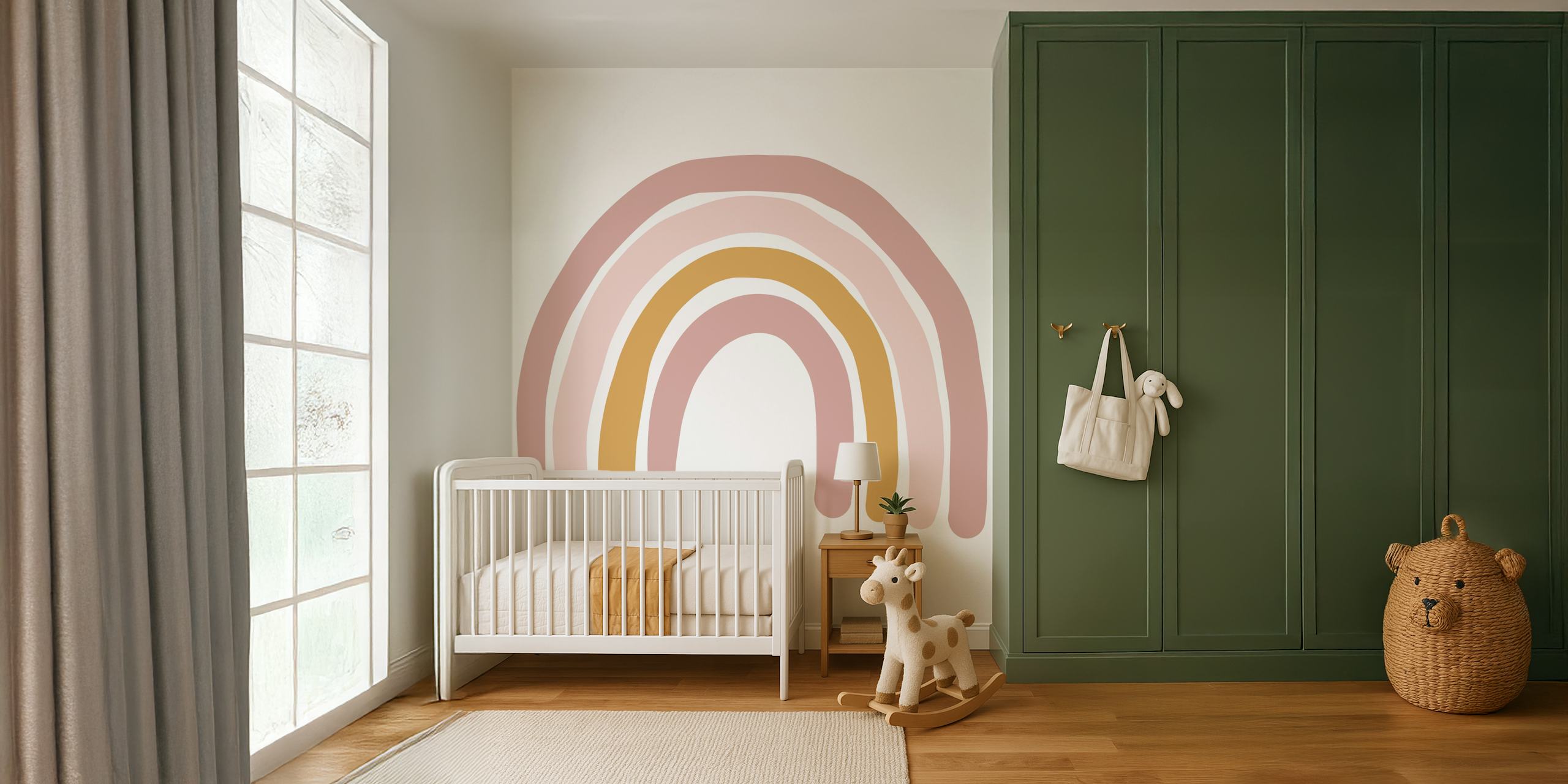 Piękny mural Boho Rainbow w pokoju dziewczynki
