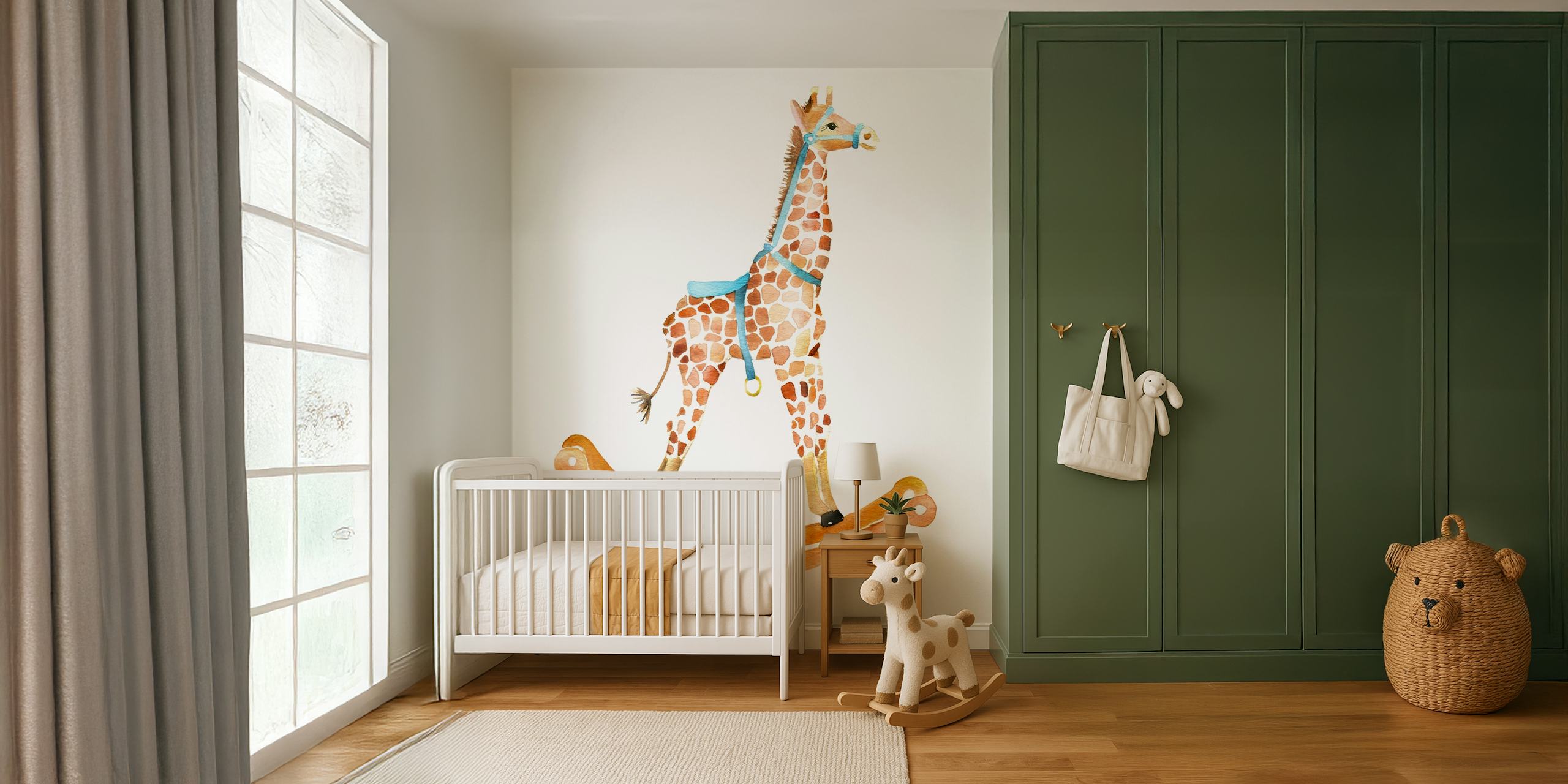 Fotomurais paisagistícos Girafa caprichosa em um brinquedo de balanço