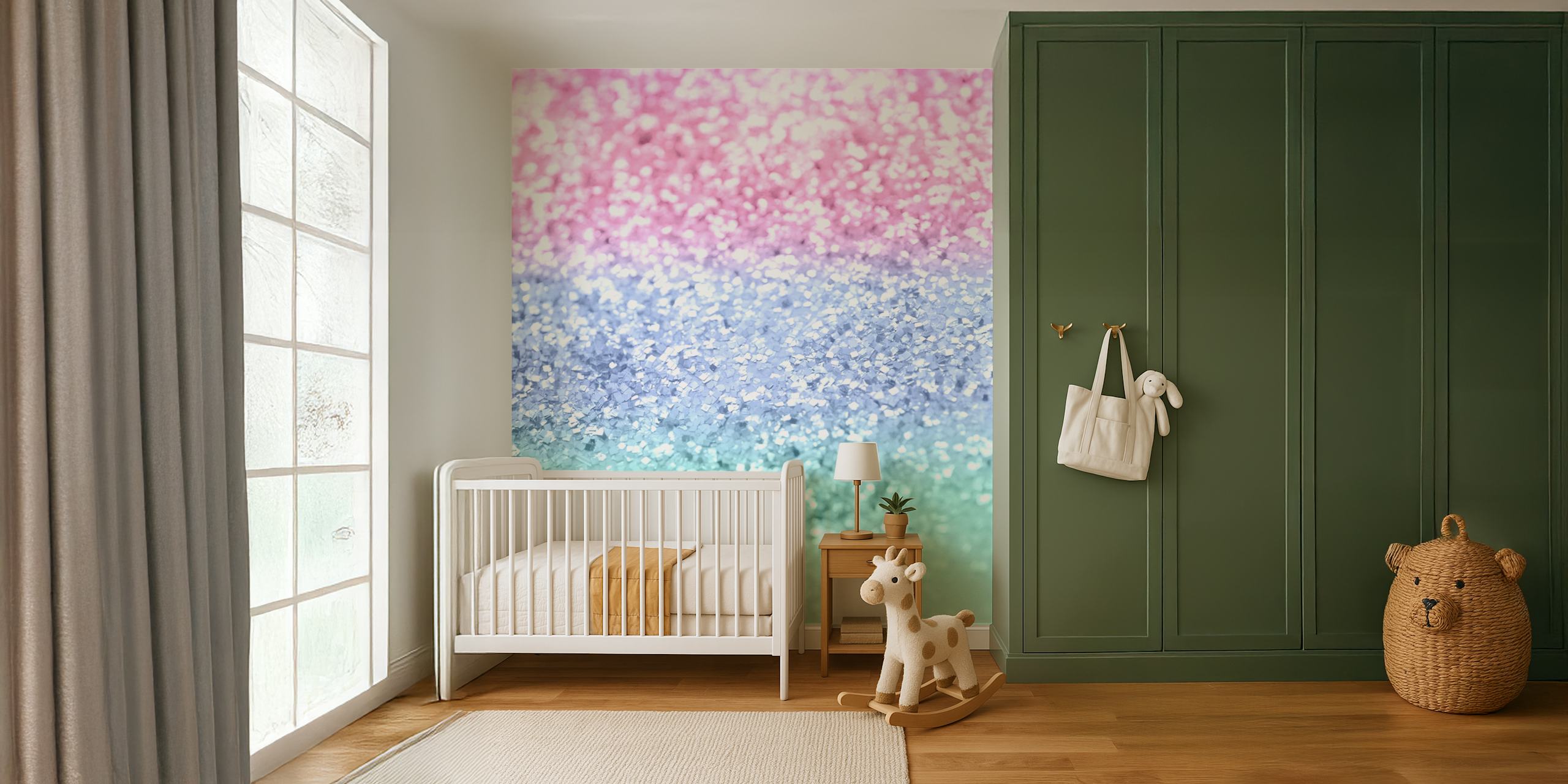 Ombre glitter wallpaper in pastel pink, purple, and green colors