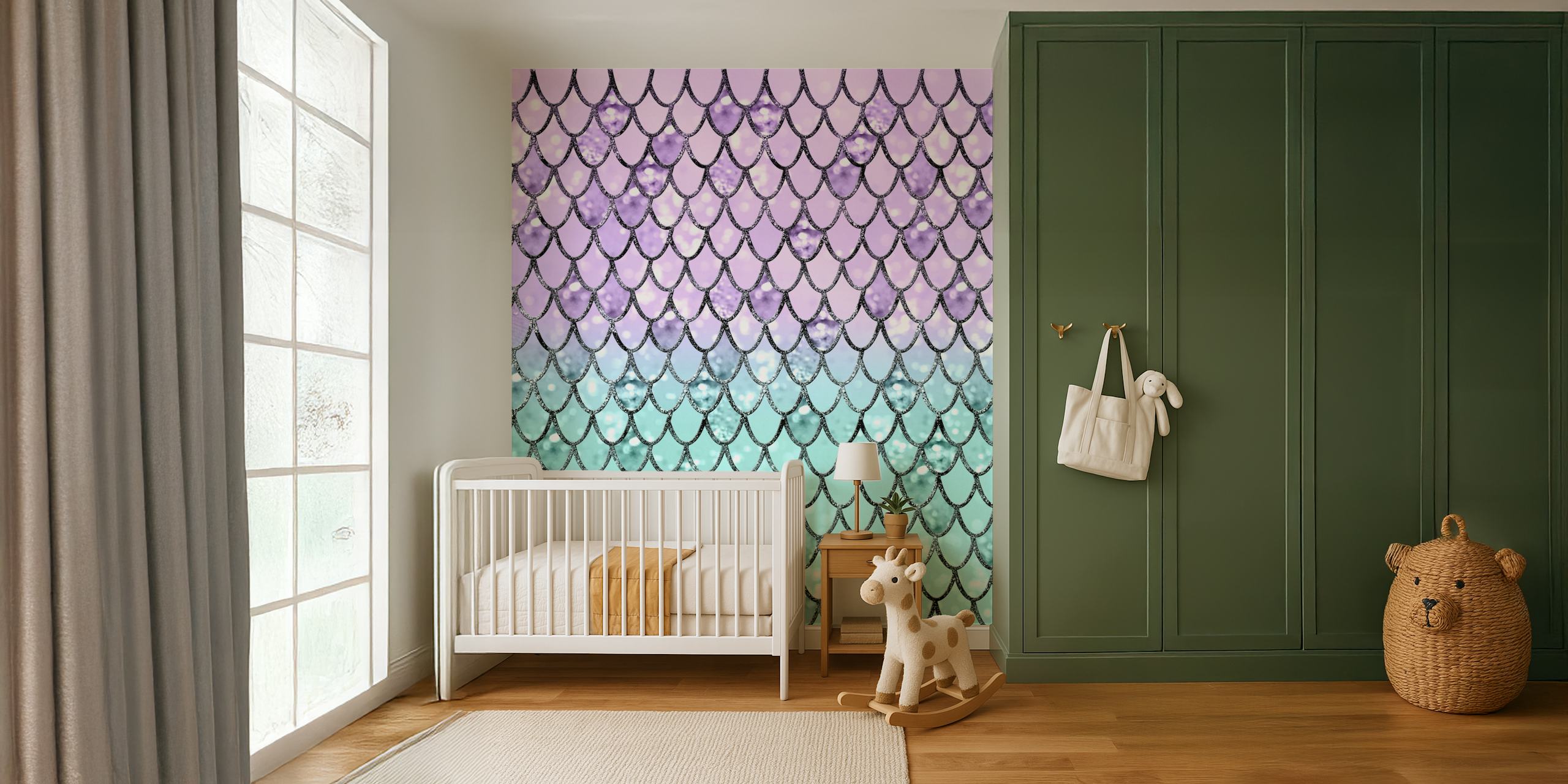 Pastel mermaid scale pattern wall mural
