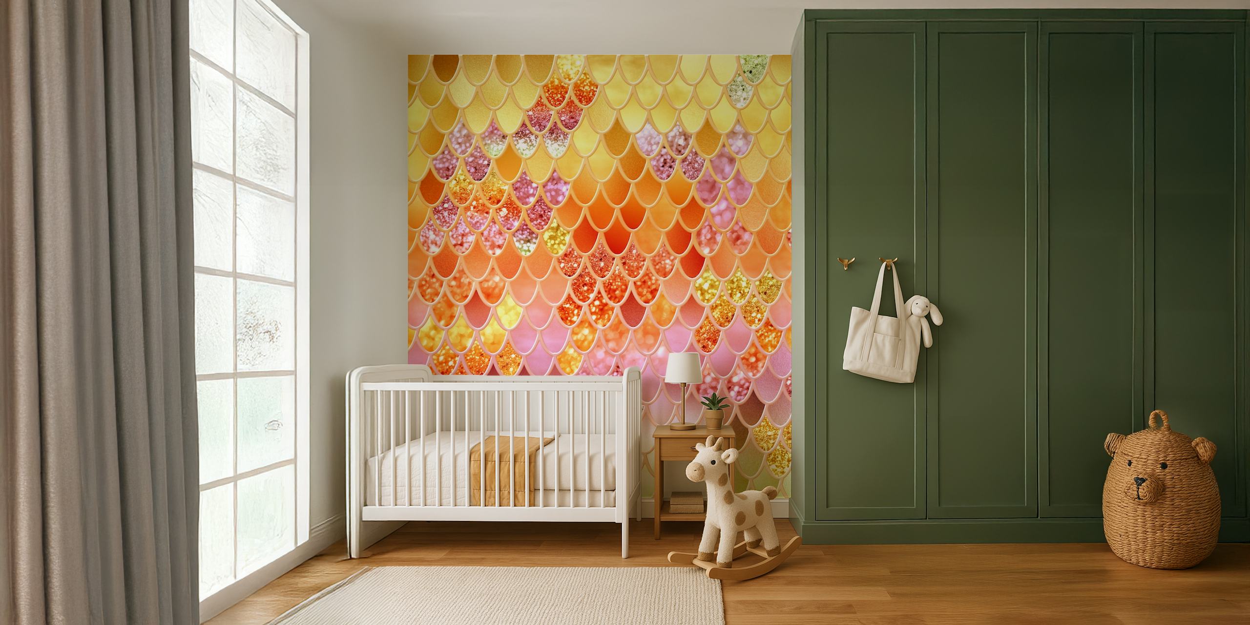 Mermaid scales wallpaper in a bright room