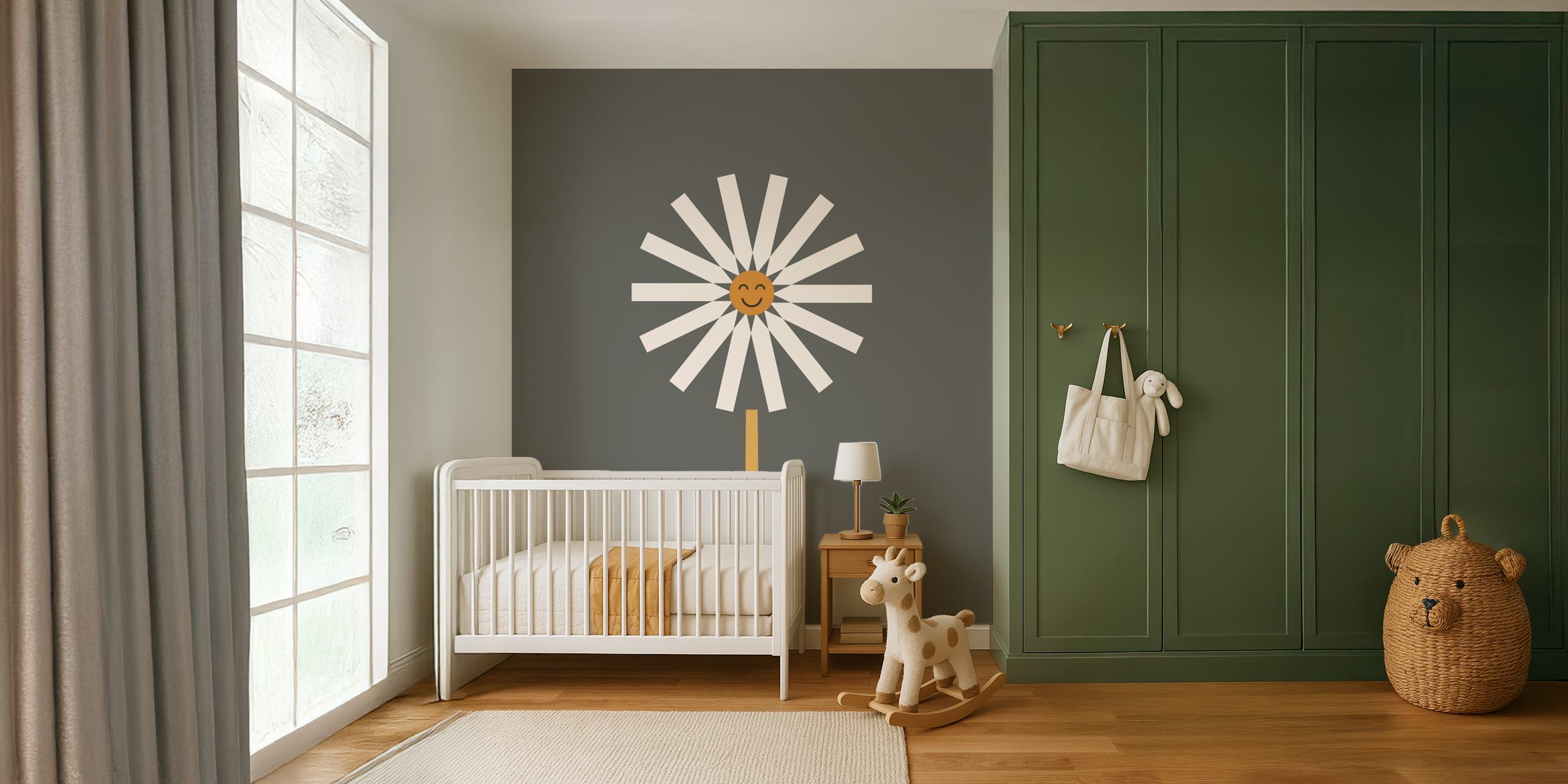 Papier peint mural illustration de marguerite stylisée sur fond sourd