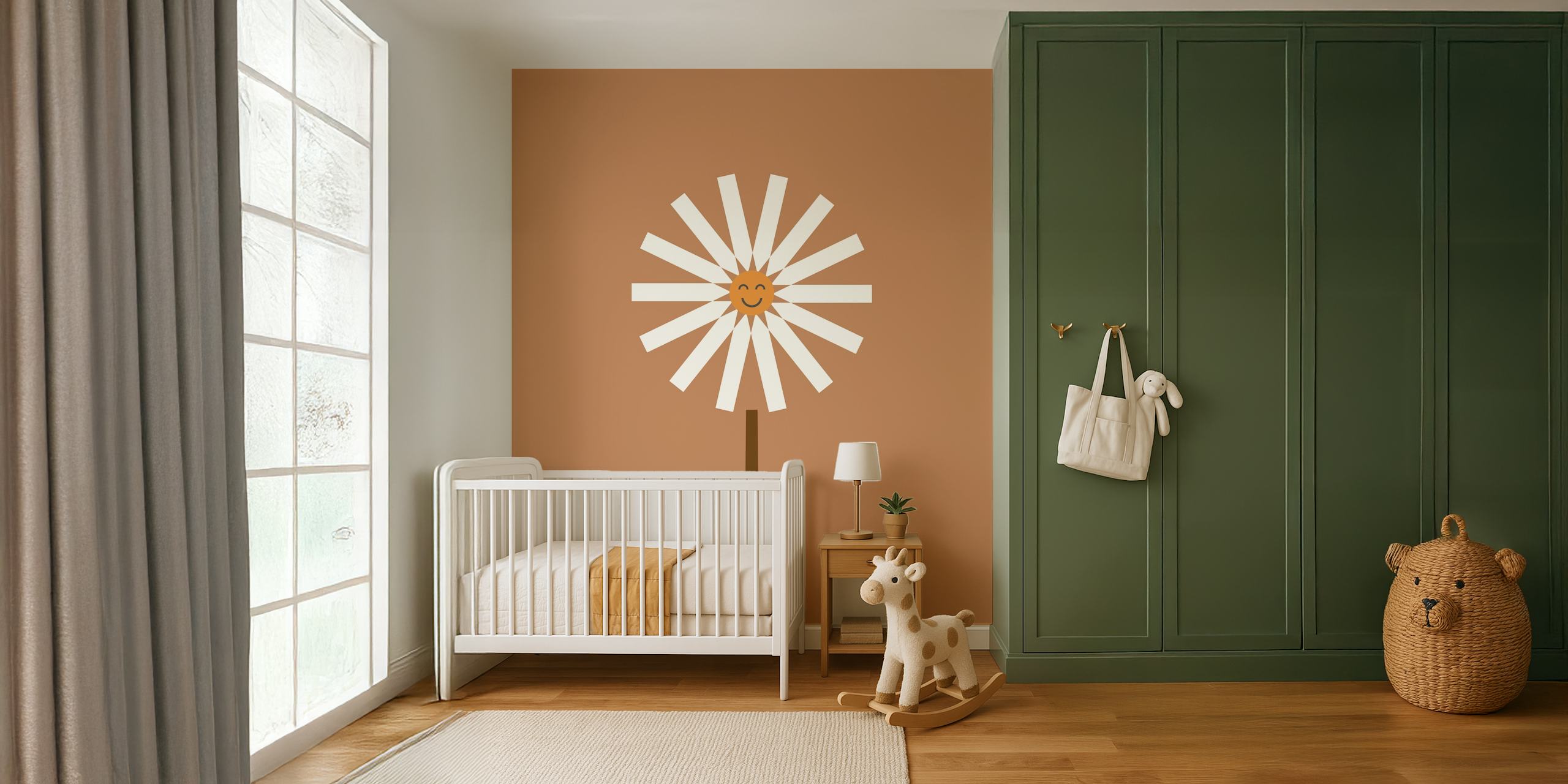 Happy Daisy boho brown papel tapiz en una habitación
