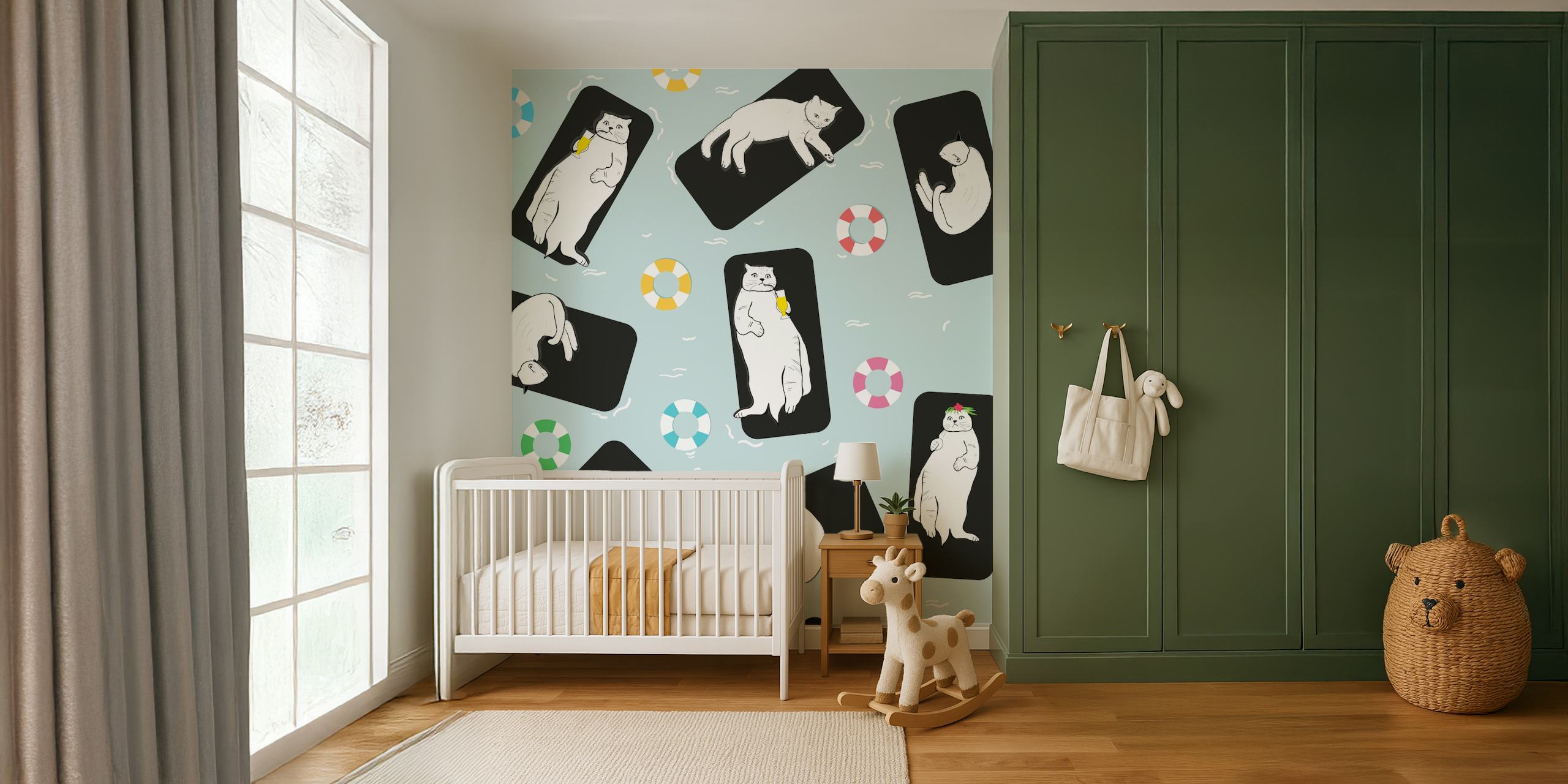 Funny cats sunbathing wallpaper design