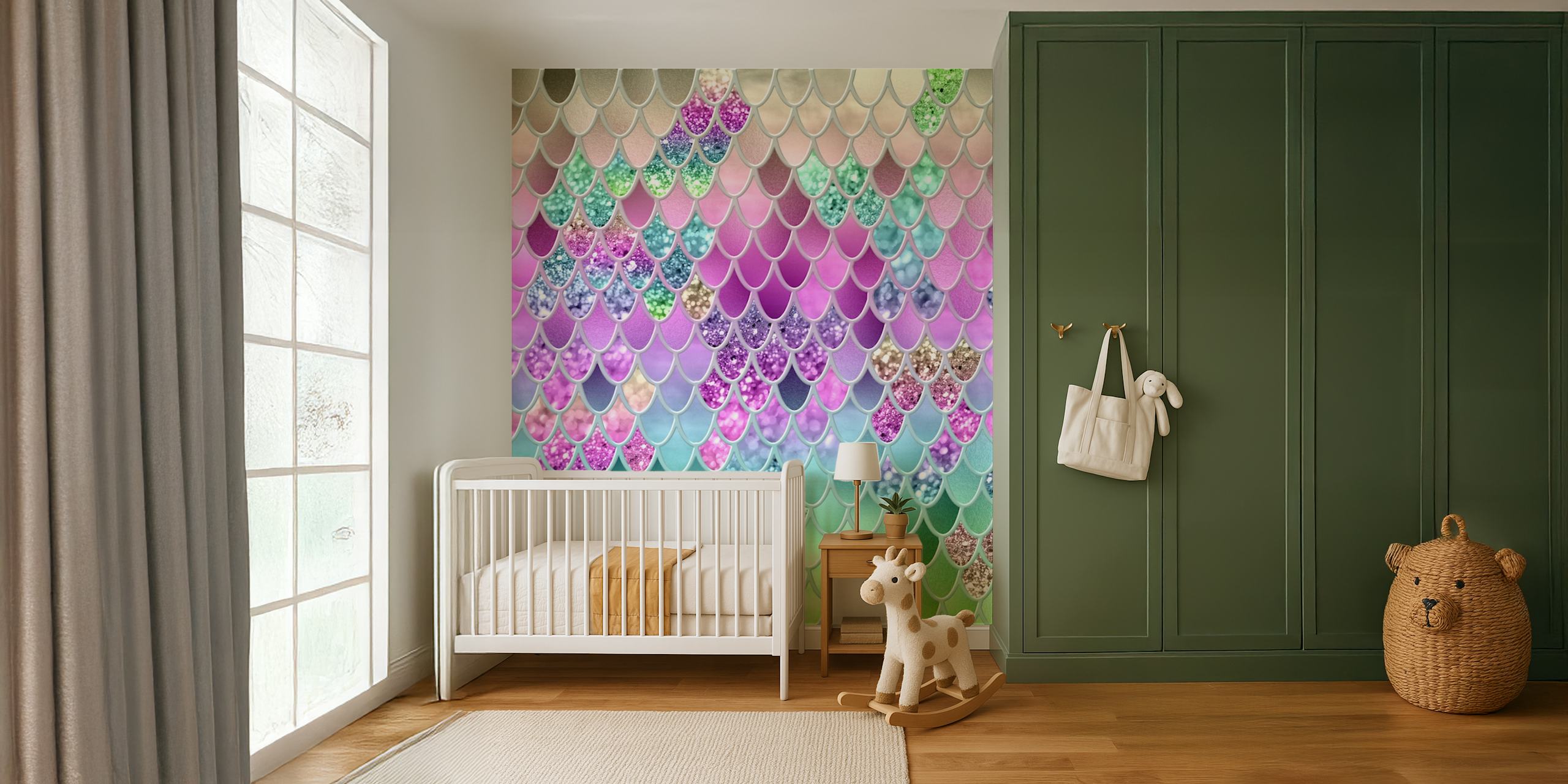 Mermaid Glitter Scales wallpaper in a room