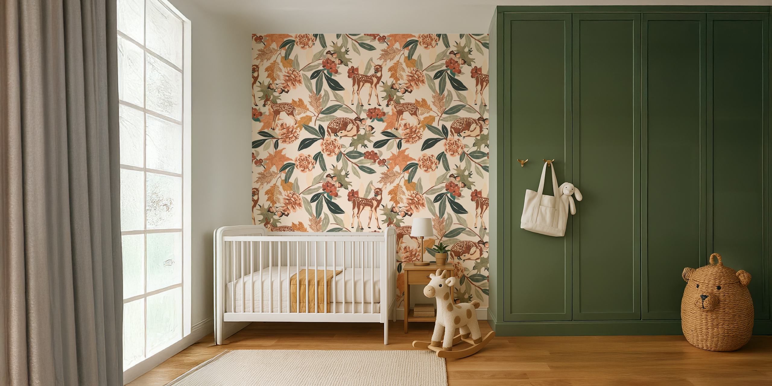 Deer in autumn floral wallpaper design