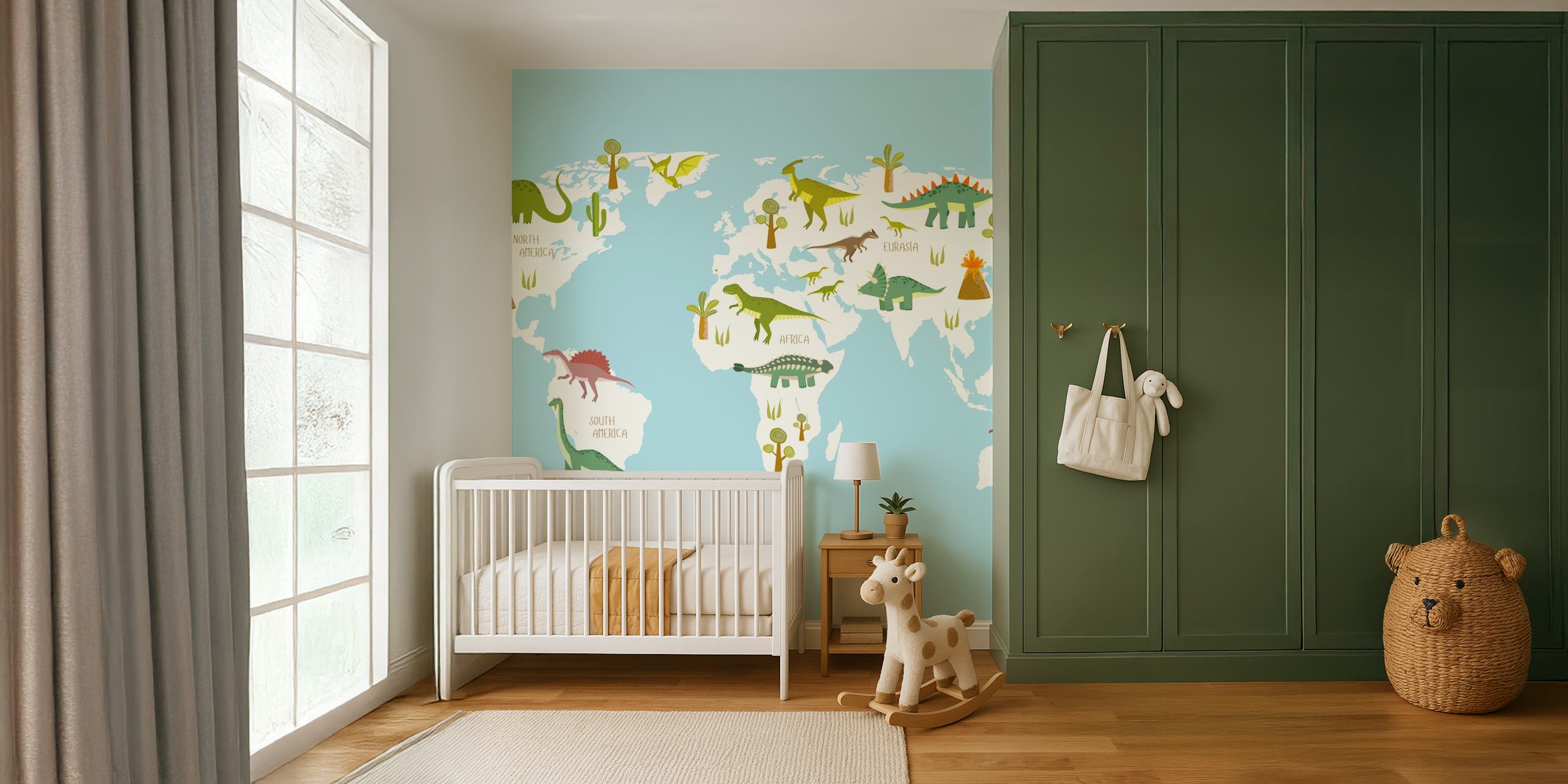 Dinosaur map carta da parati in una stanza per bambini