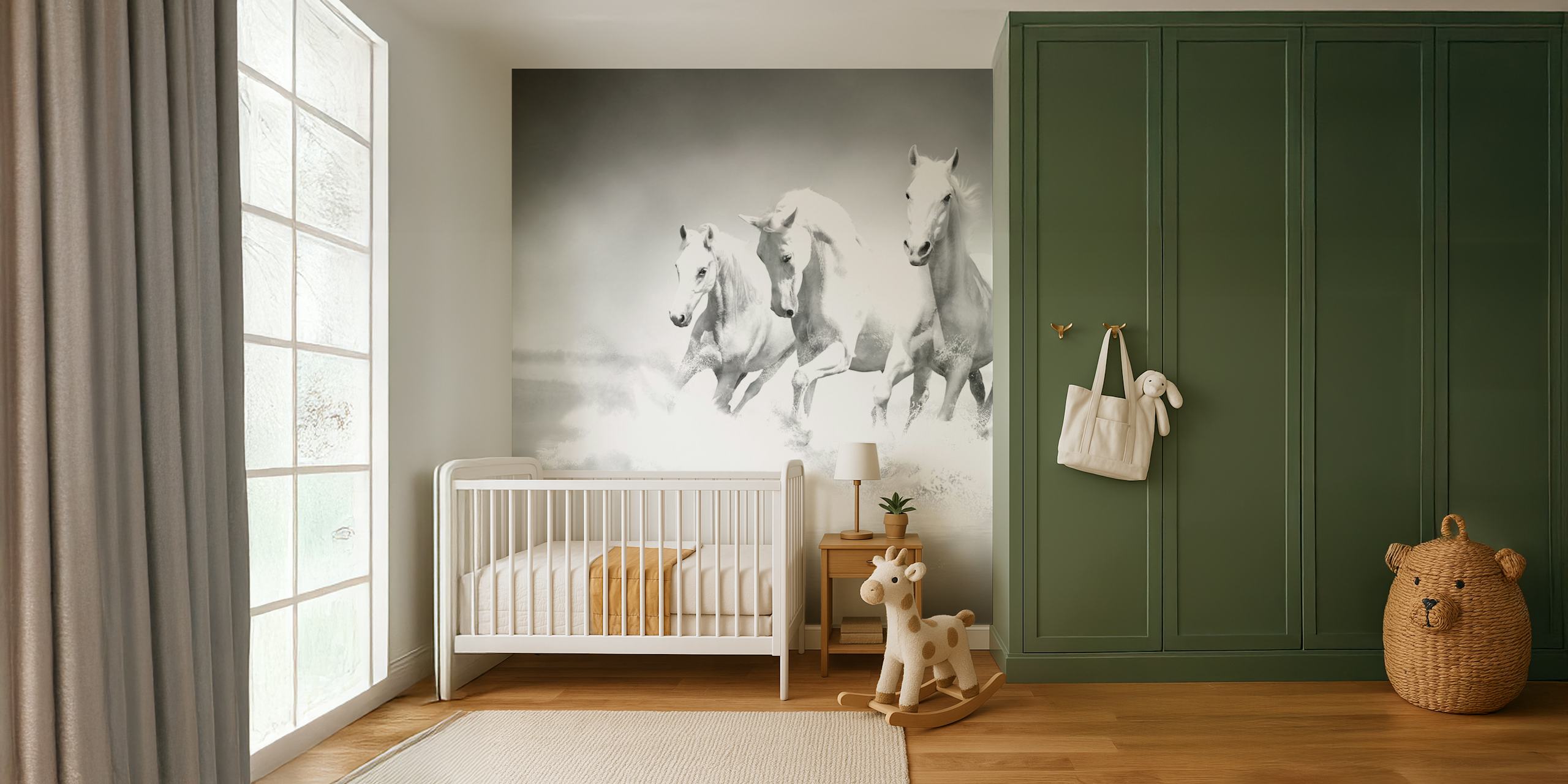 Veggmural av White horses running