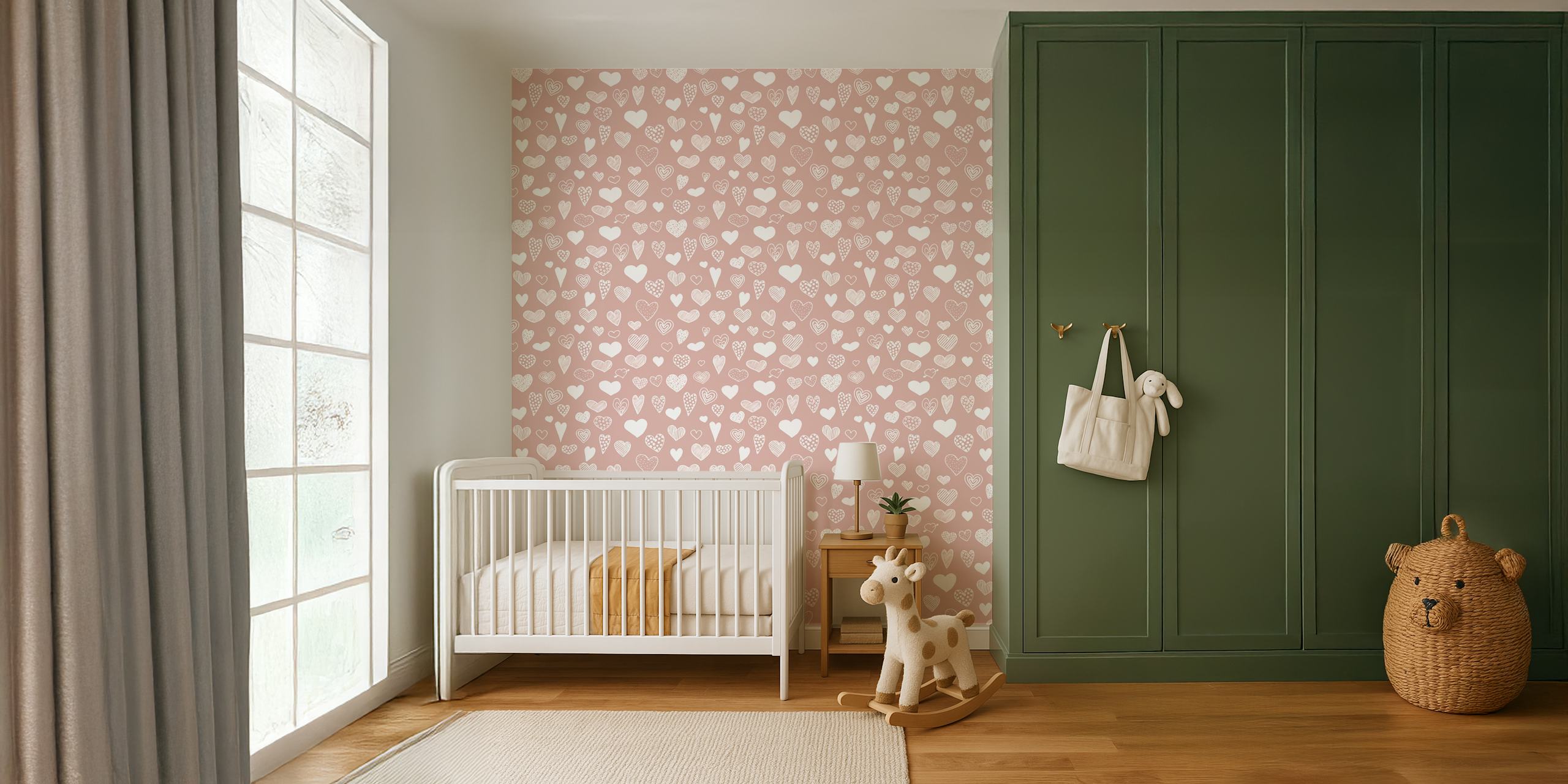 White heart doodles on blush pink background wallpaper