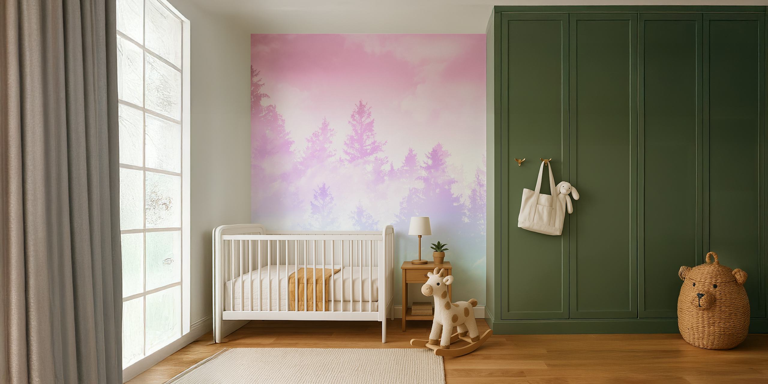 Pastelli unicorn forest tapetti huoneessa
