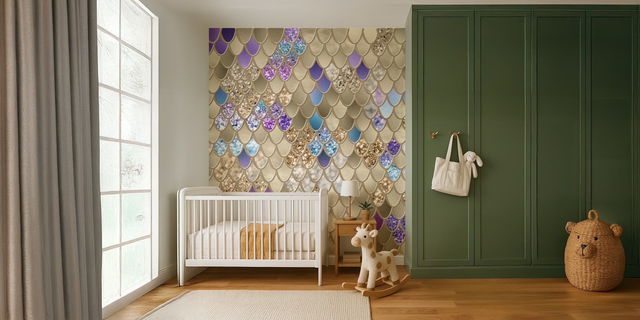 Gold Violet Blue Meerjungfrau Schuppen in einem Raum