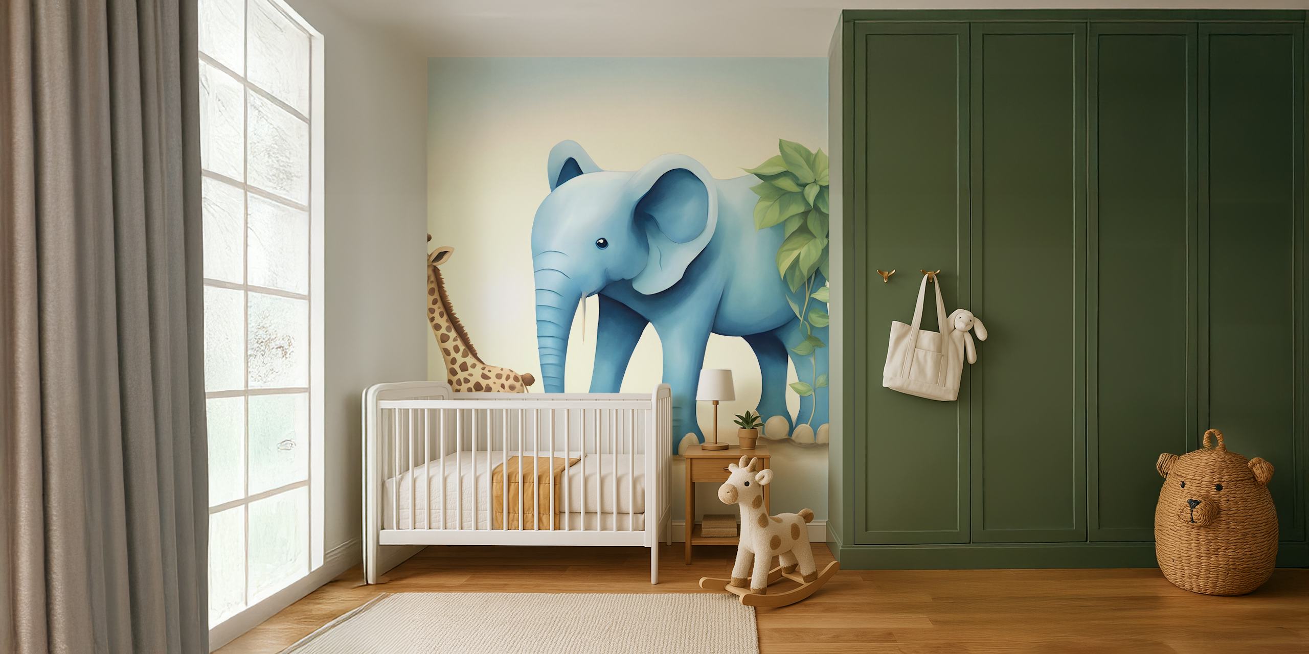 Pozadina Giraffe and Elephant Duo u sobi