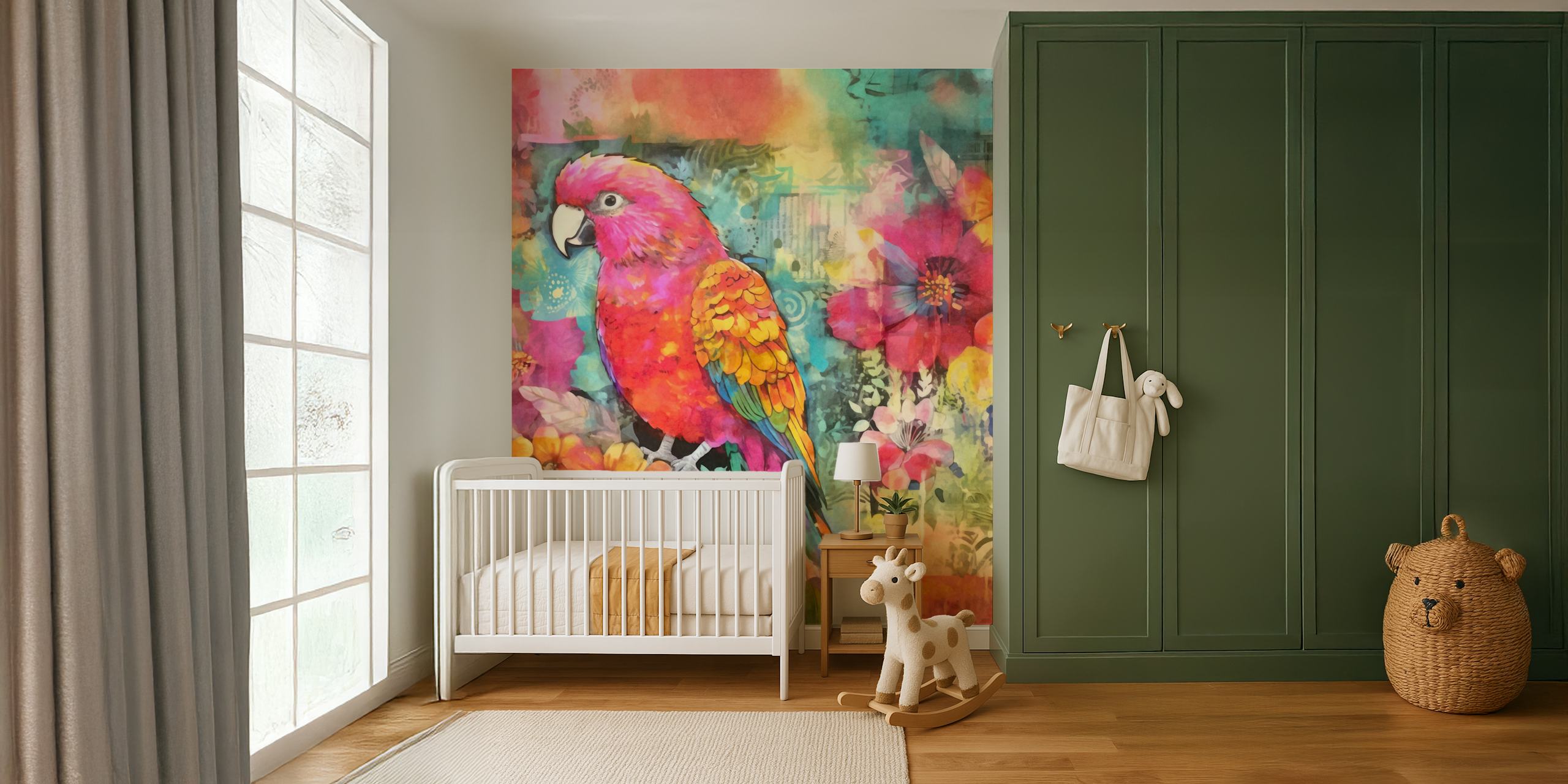 Parrot tropický ráj akvarel