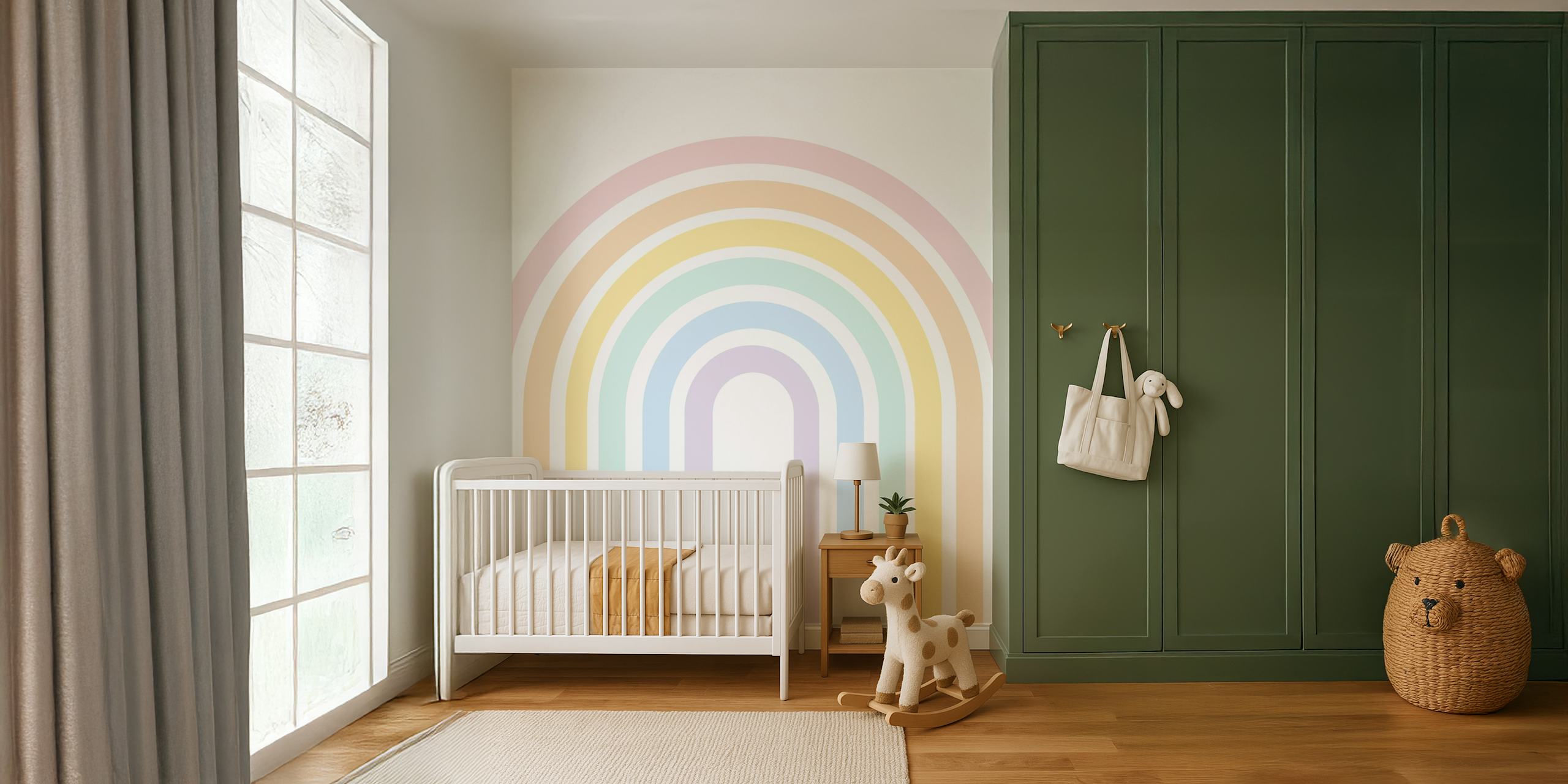 Snění Soft Pastel Rainbow Mural v stylovém pokoji