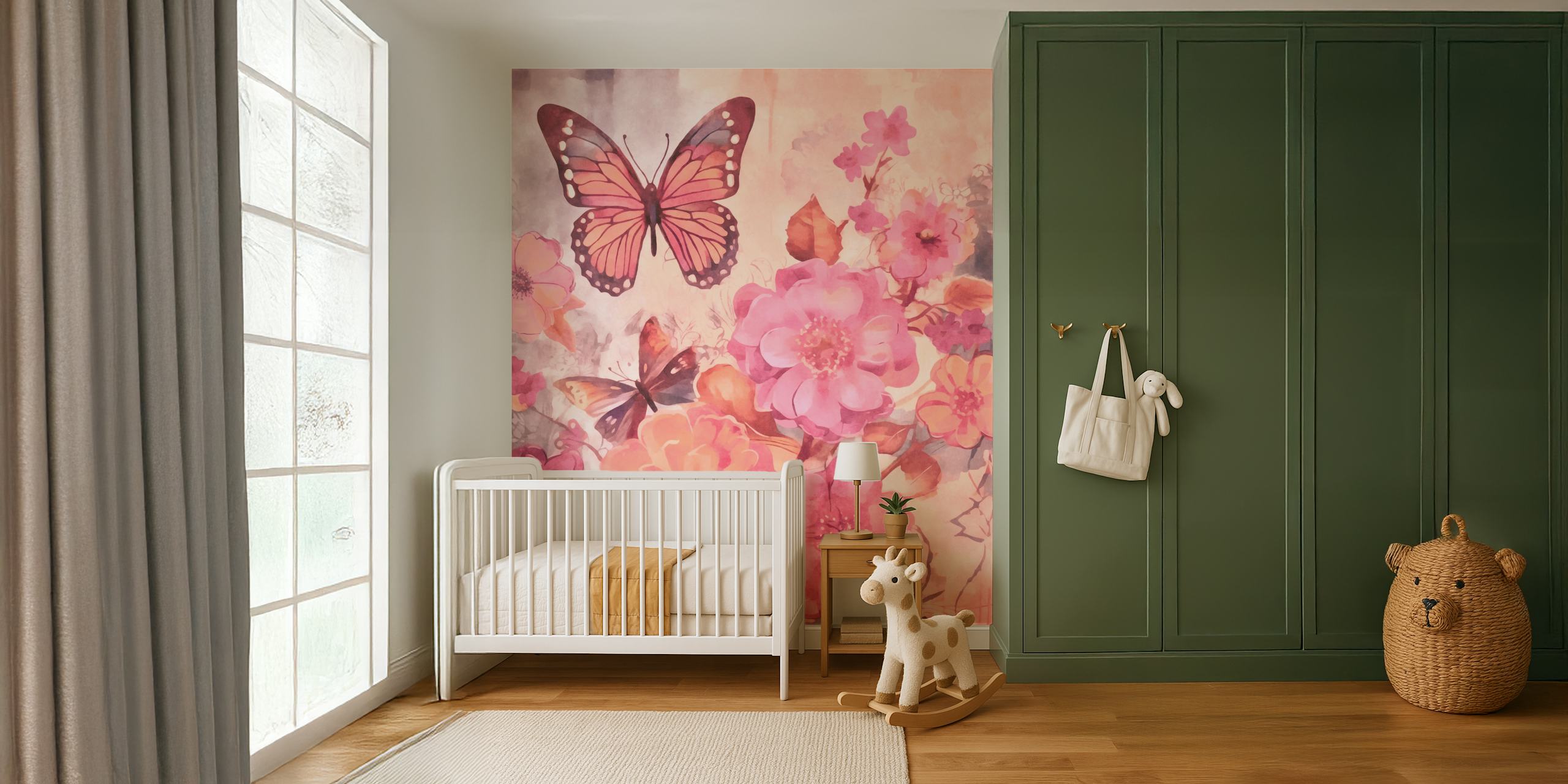 Pastel Pink Butterfly Garden tapet i et rom