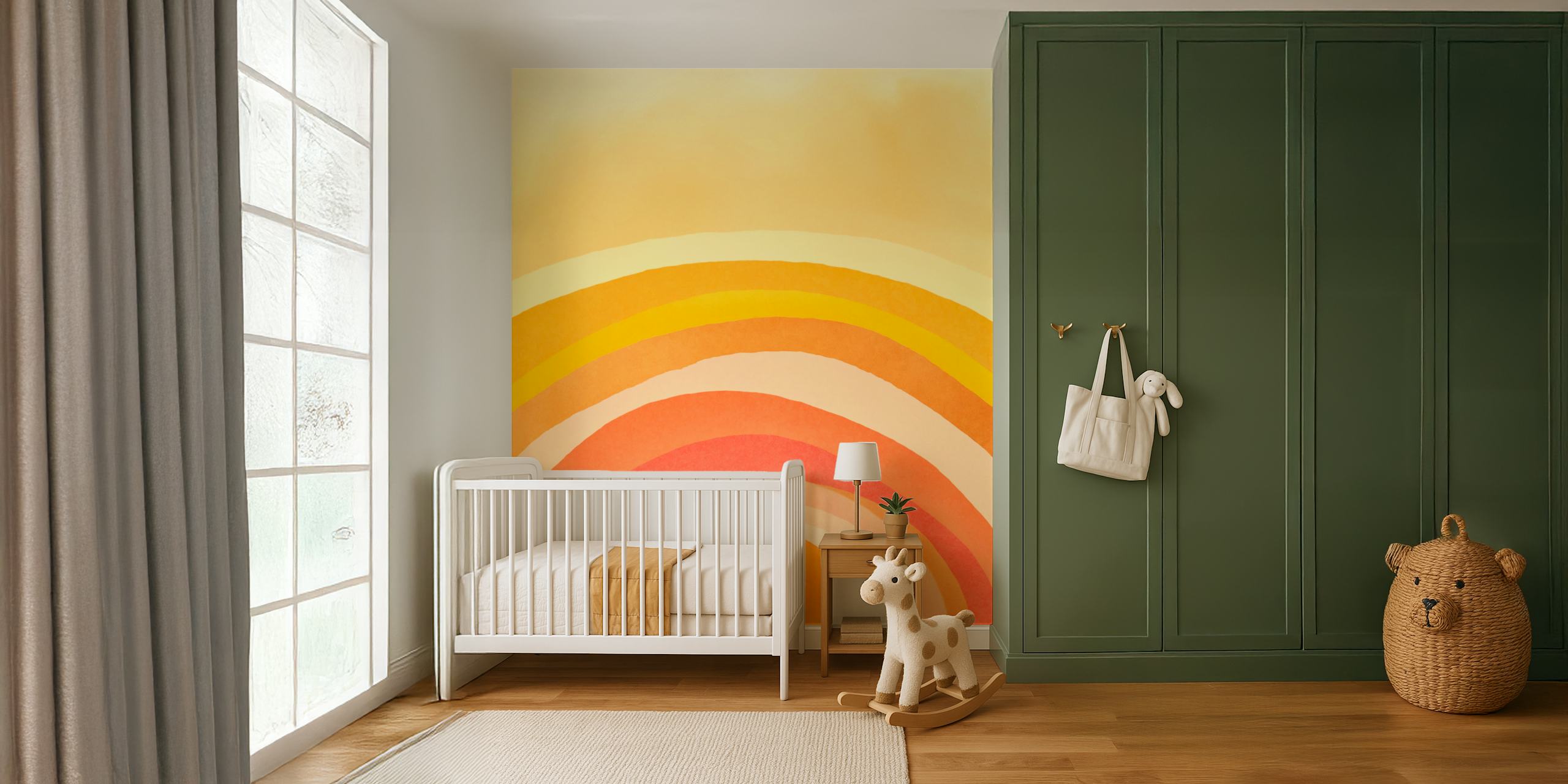 Papel de parede Whimsy Boho Rainbow Ombre em um quarto