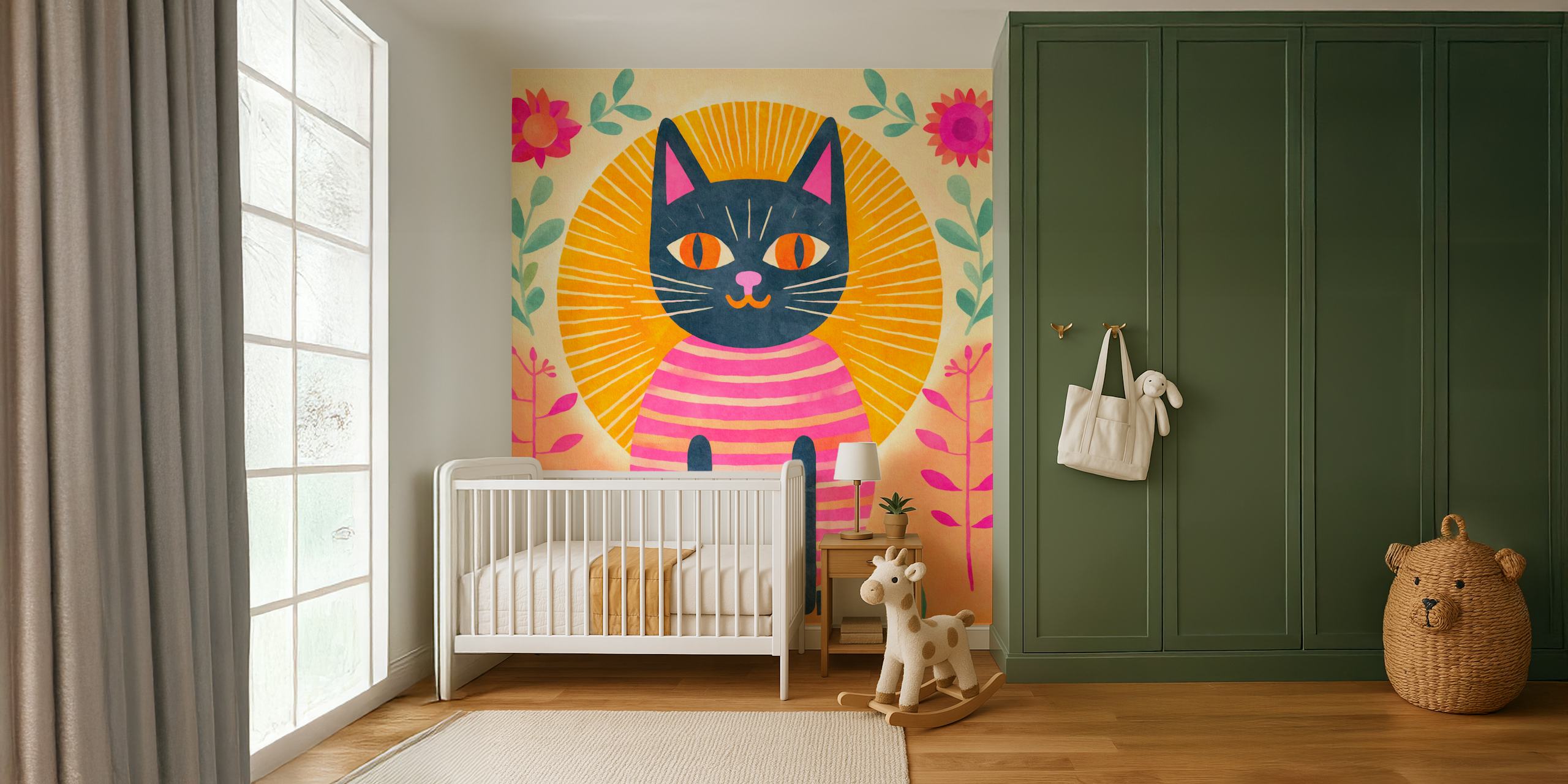 Boho Sunrise Feline Fiesta tapetti huoneessa